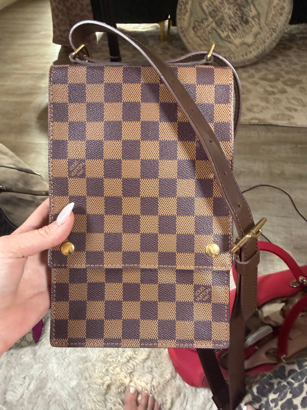 Louis Vuitton Damier Ebene Crossbody Organizer Bag | Vintage LV Hands-Free Shoulder Bag