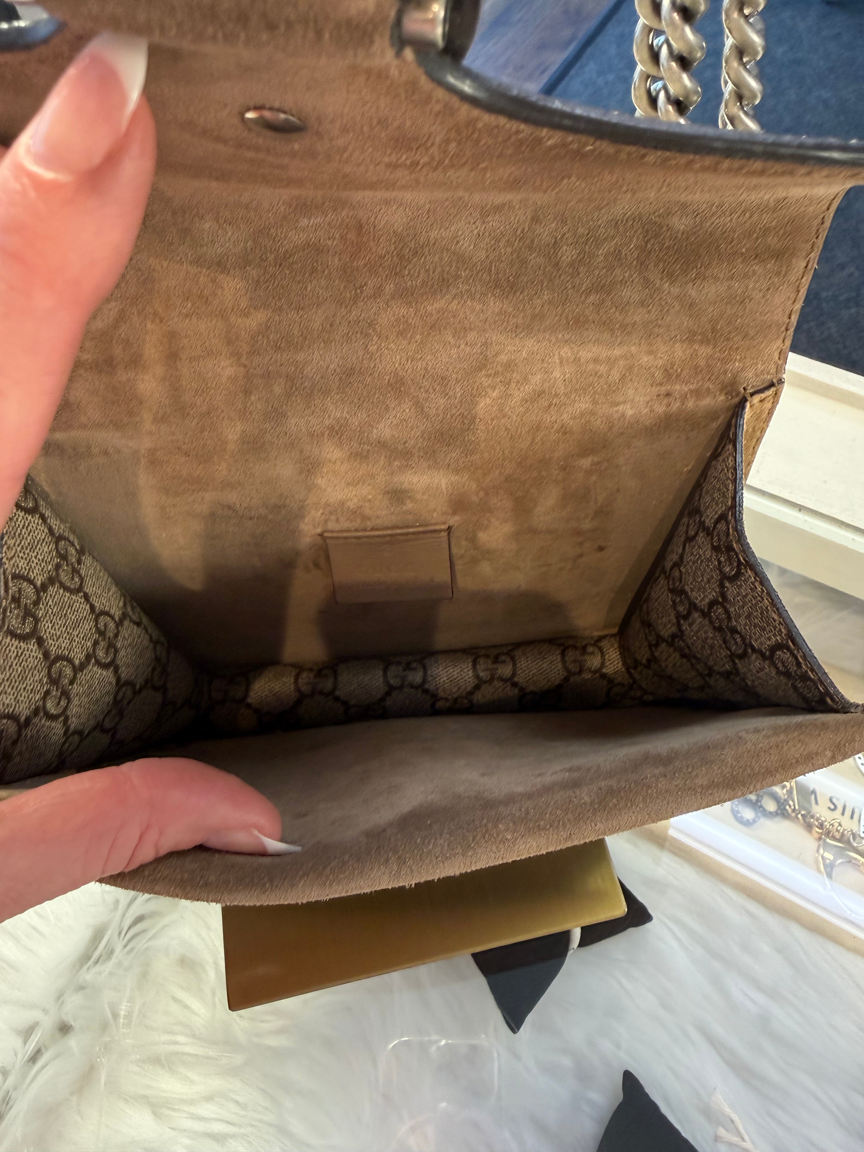 Gucci Dionysus Super Mini
GG Supreme Canvas Tiger Head Chain Crossbody Bag