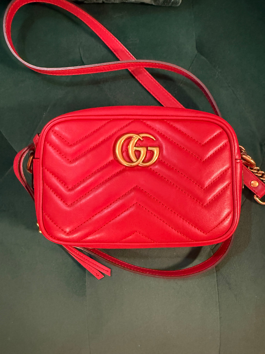 Gucci Marmont Mini Camera Bag – Red Leather, Gold Hardware