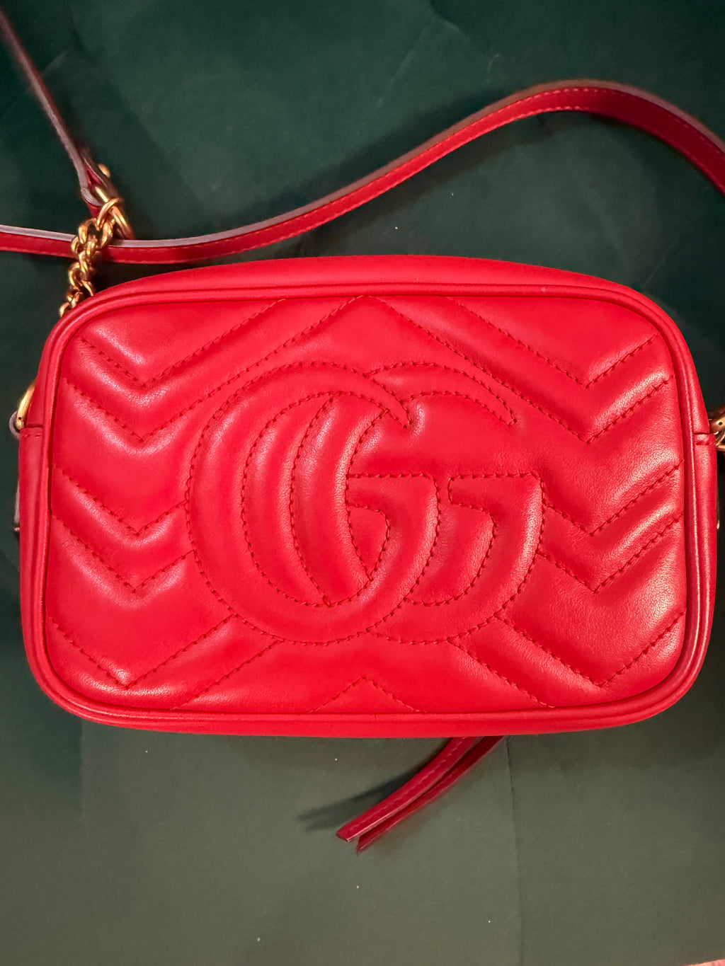 Gucci Marmont Mini Camera Bag – Red Leather, Gold Hardware