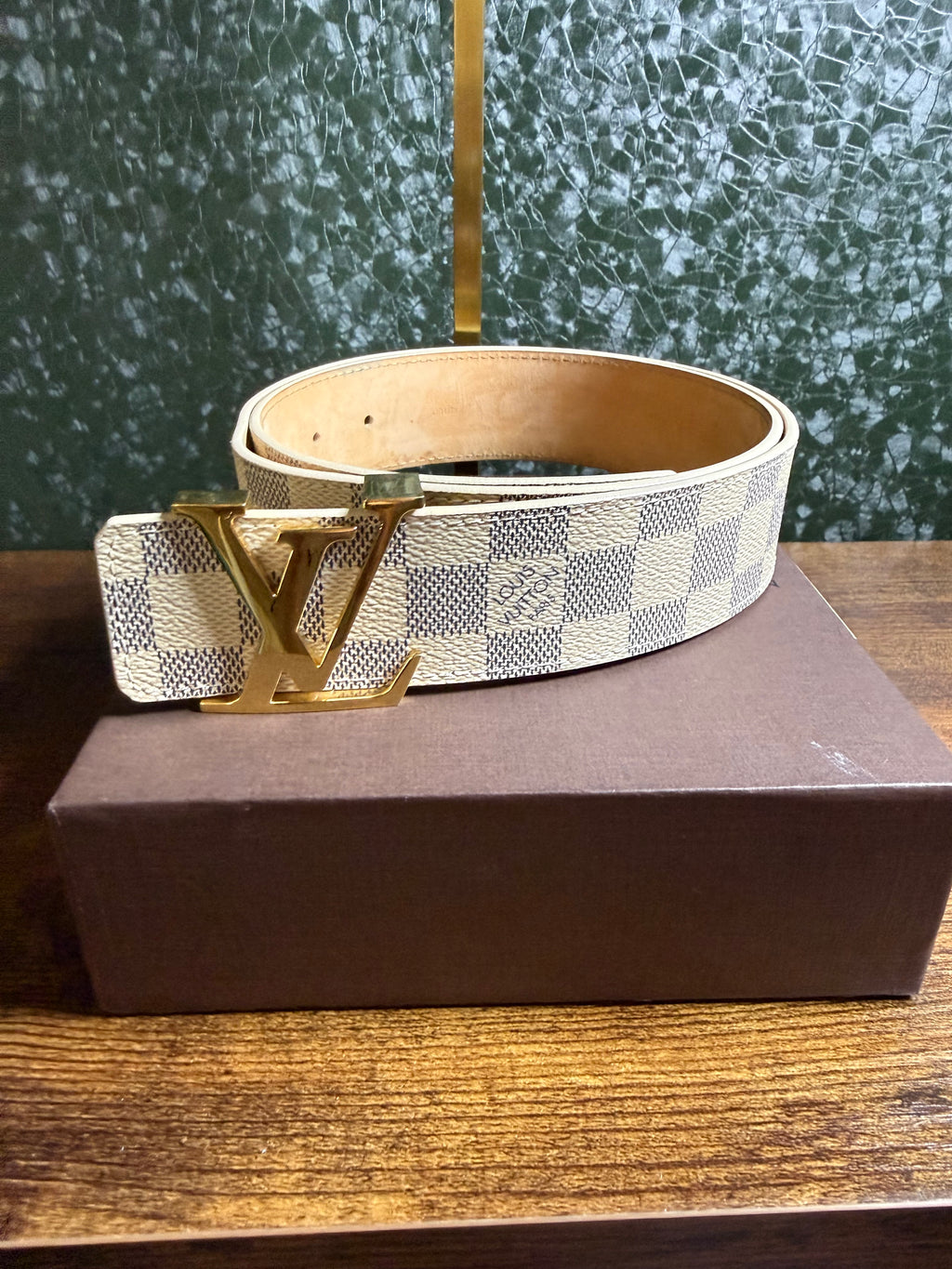 Louis Vuitton LV Initiales Damier Azur Canvas Belt Gold Buckle size 34