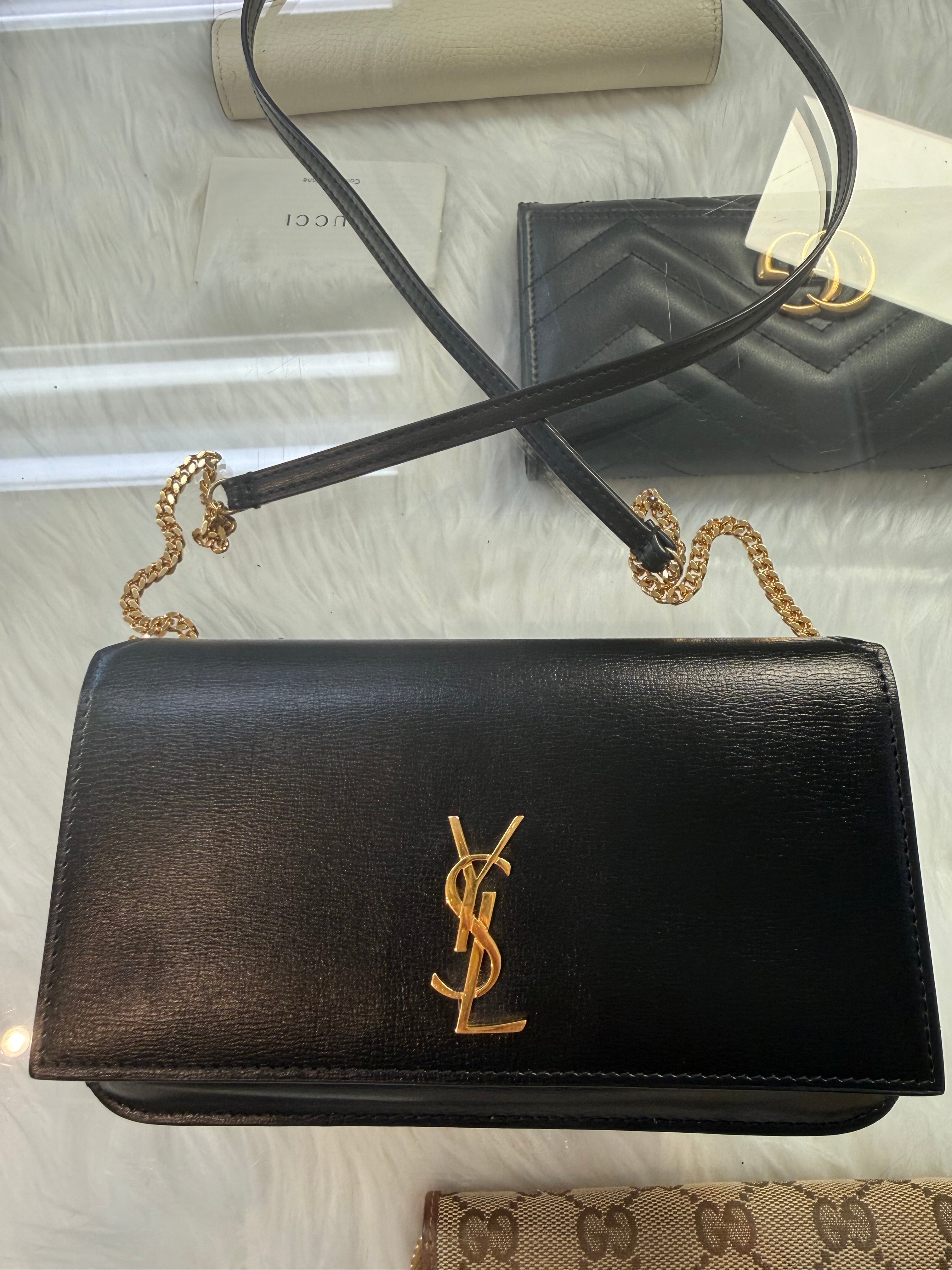 SAINT LAURENT Cassandre Wallet on Chain – Black Leather with Gold Hardware