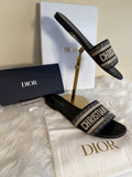 Christian Dior Dway Slide Sandals Blue Toile Oblique Embroidered Logo Slides