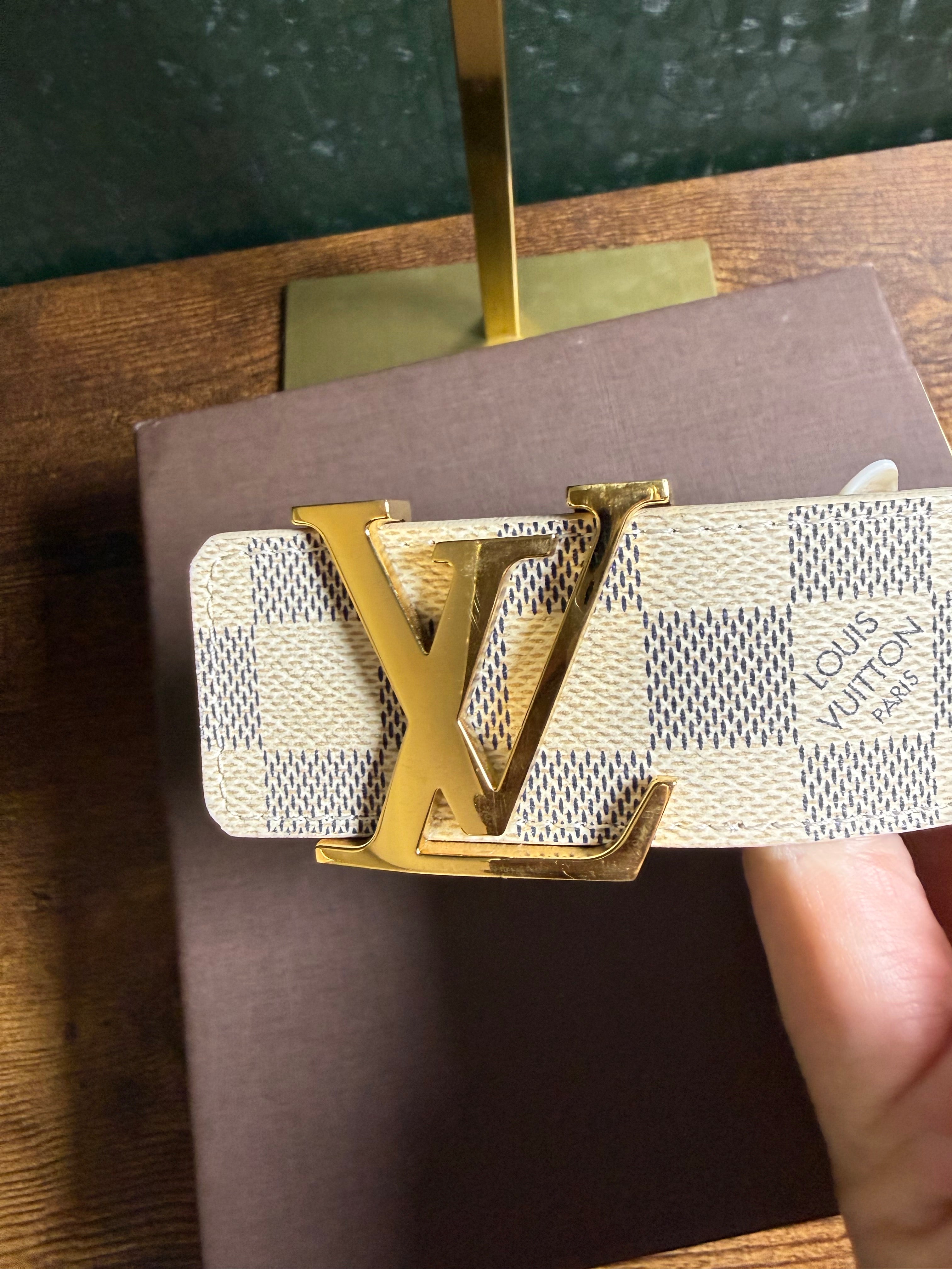 Louis Vuitton LV Initiales Damier Azur Canvas Belt Gold Buckle size 34