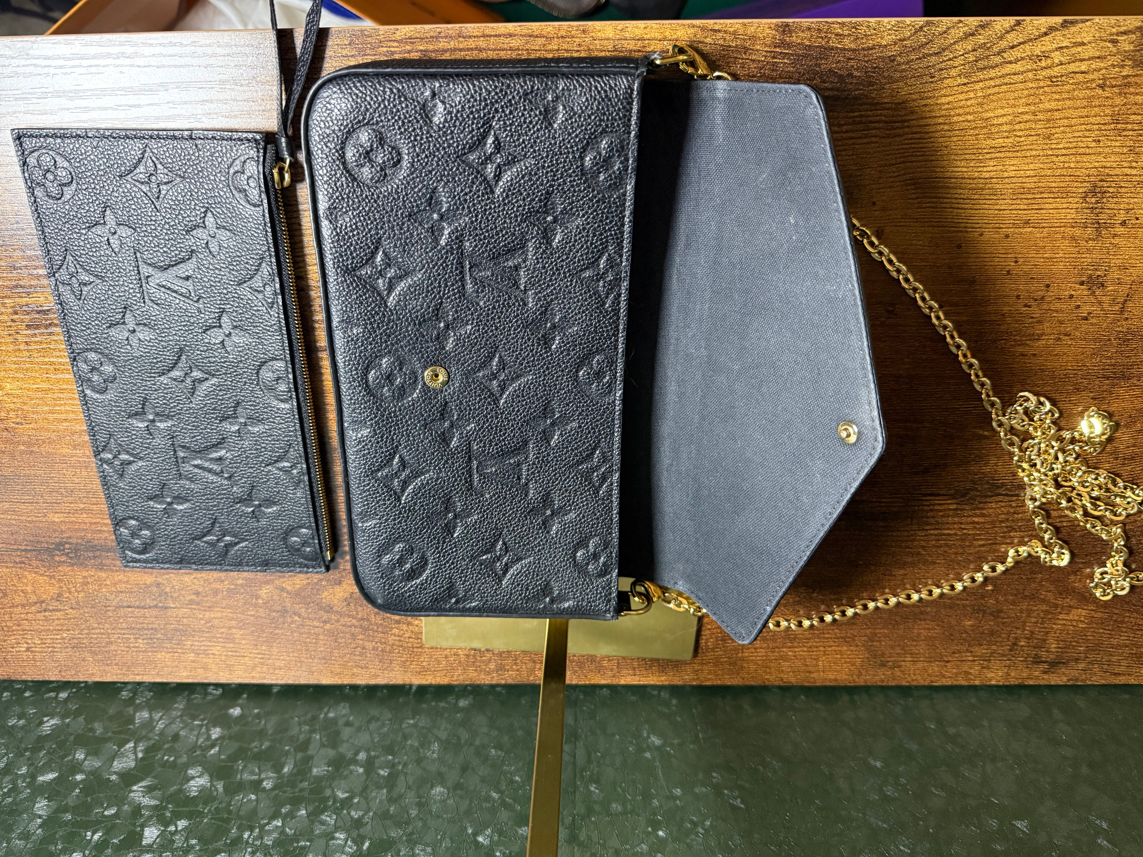 Louis Vuitton Félicie Pochette Black Monogram Empreinte Chain Wallet Crossbody