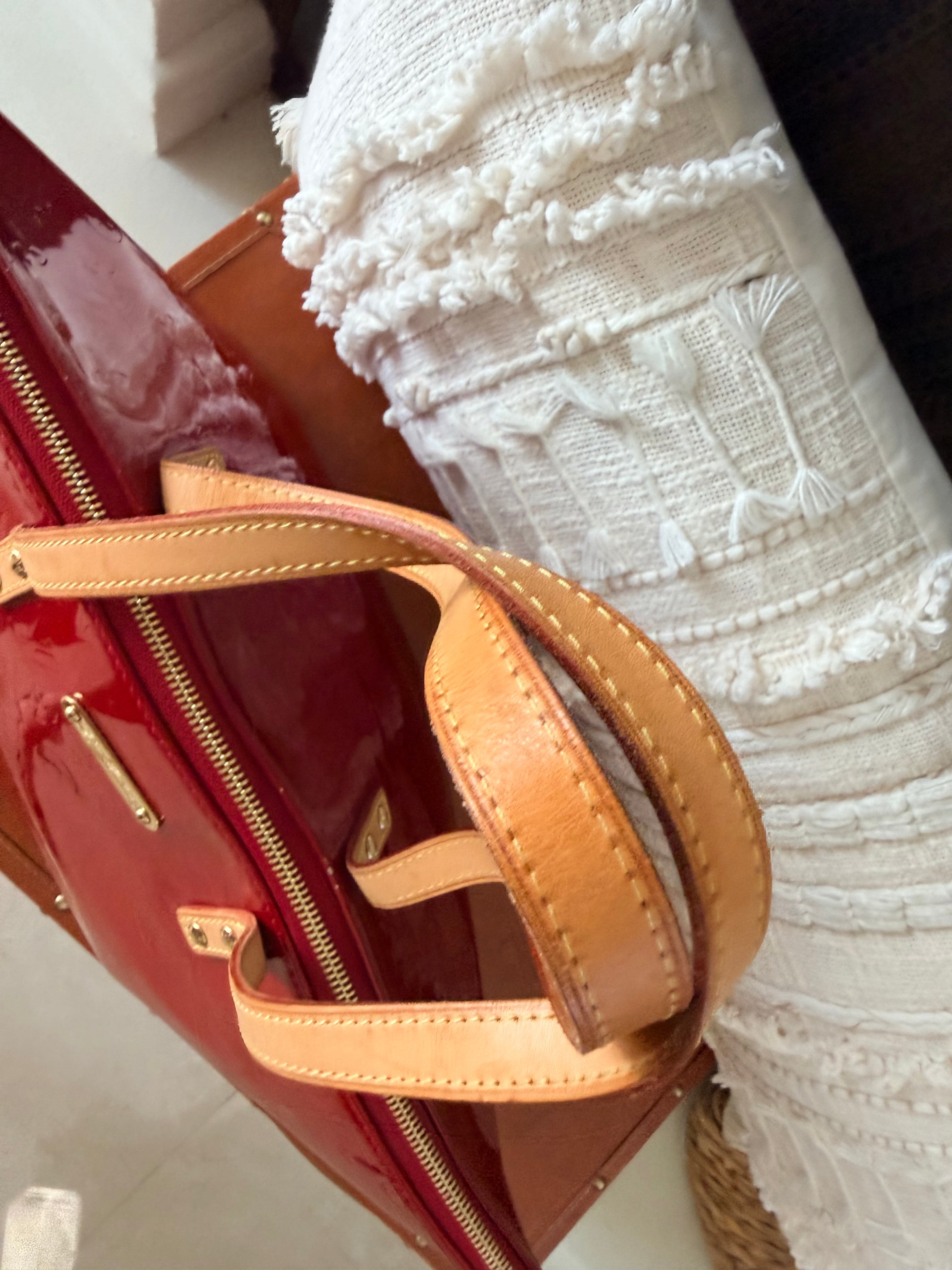Louis Vuitton Vernis Tote Bag | Red Patent Monogram Shoulder Bag | LV Glossy Leather Tote