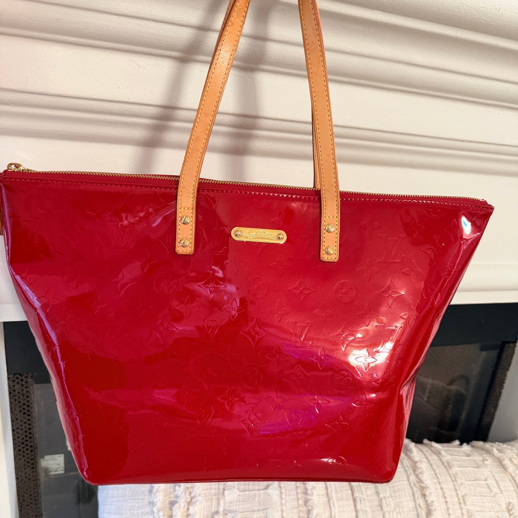 Louis Vuitton Vernis Tote Bag | Red Patent Monogram Shoulder Bag | LV Glossy Leather Tote