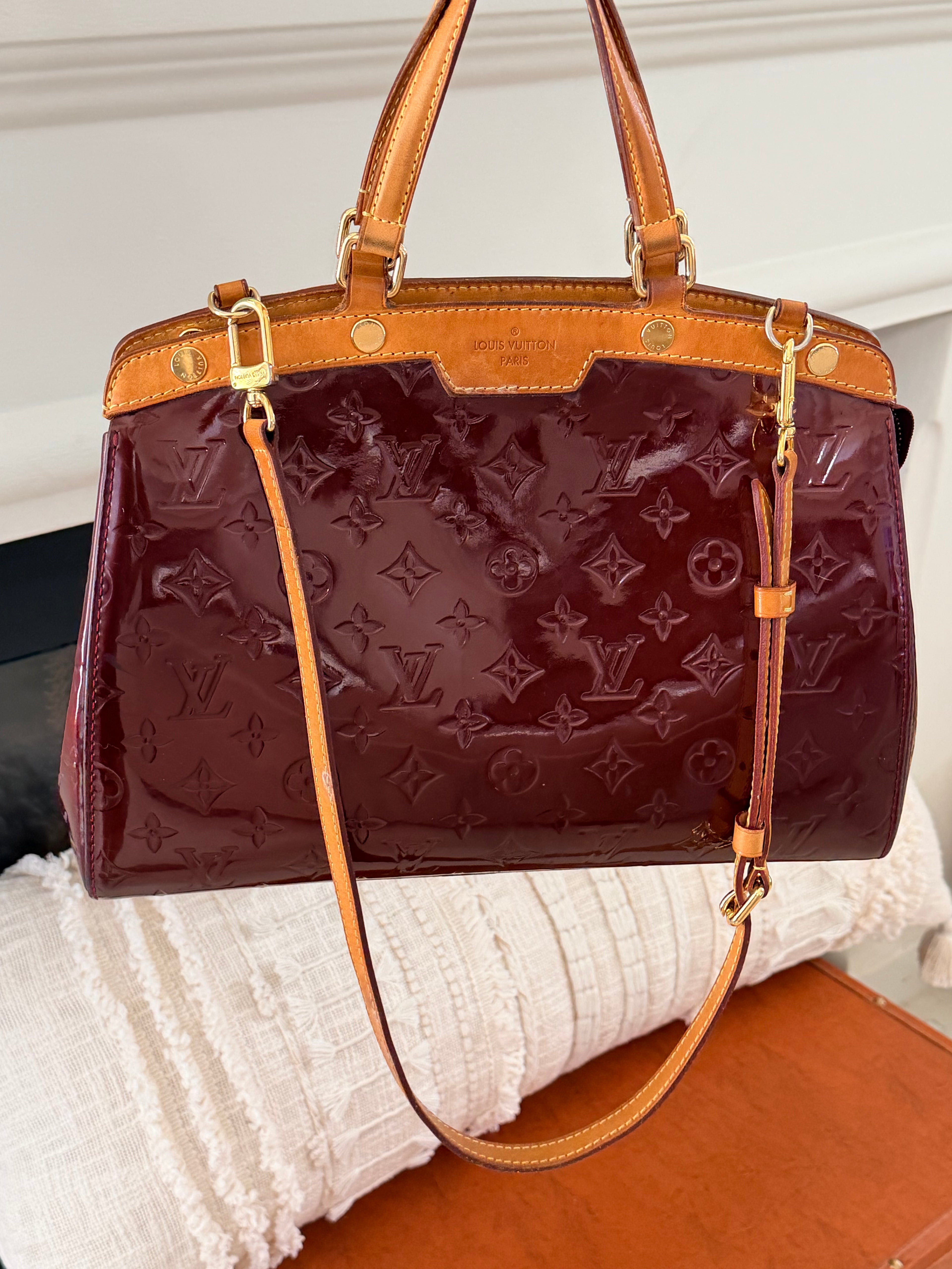 Louis Vuitton Vernis Brea MM Amarante Patent Leather Satchel | LV Monogram Vernis Shoulder Bag