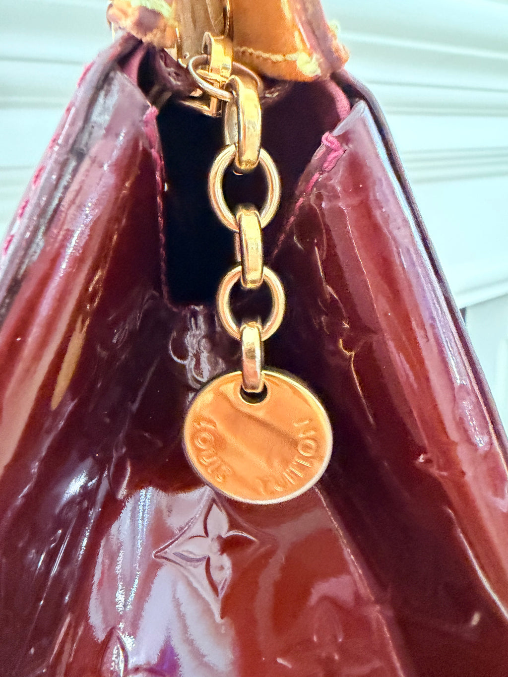 Louis Vuitton Vernis Brea MM Amarante Patent Leather Satchel | LV Monogram Vernis Shoulder Bag