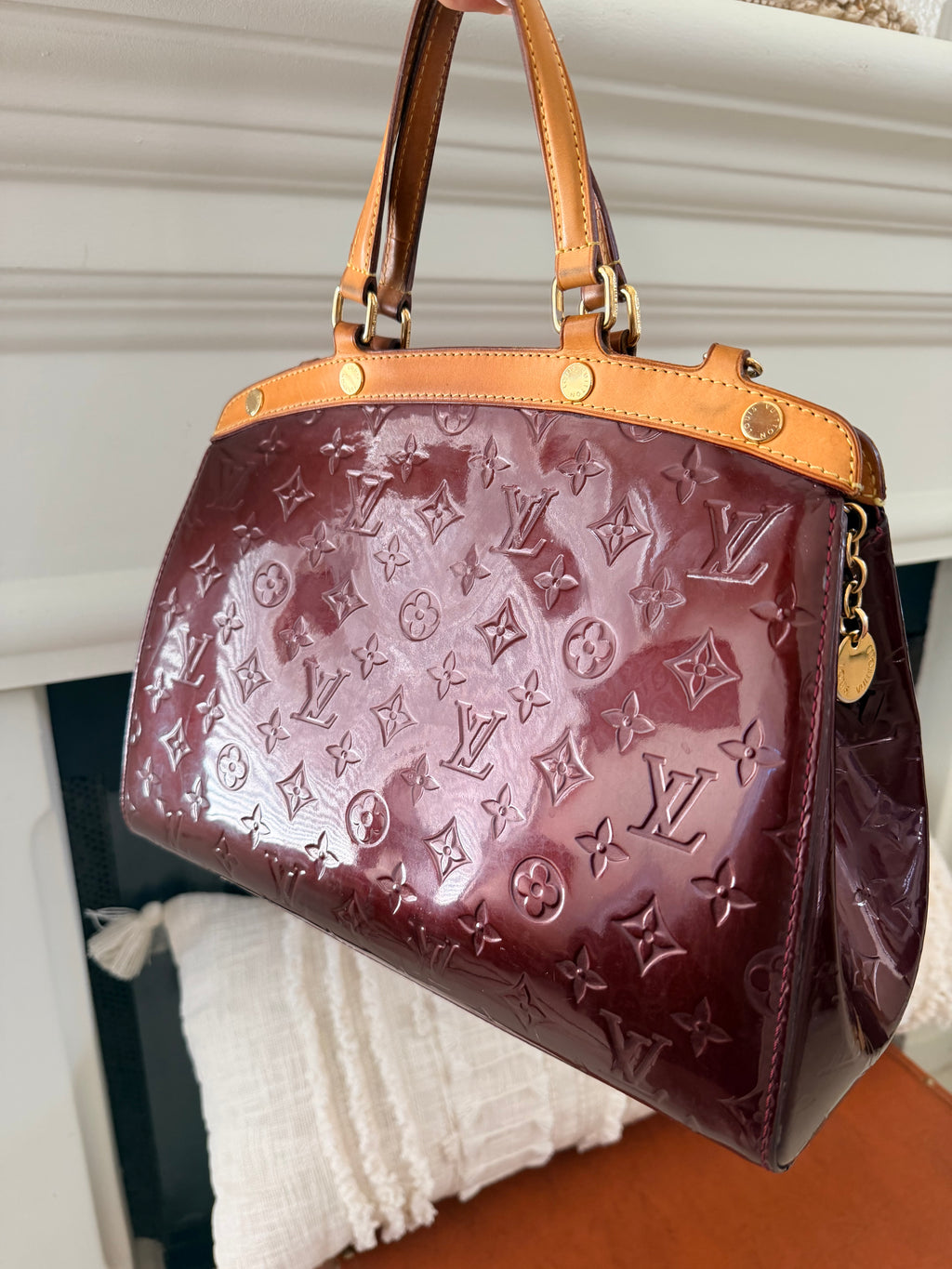 Louis Vuitton Vernis Brea MM Amarante Patent Leather Satchel | LV Monogram Vernis Shoulder Bag
