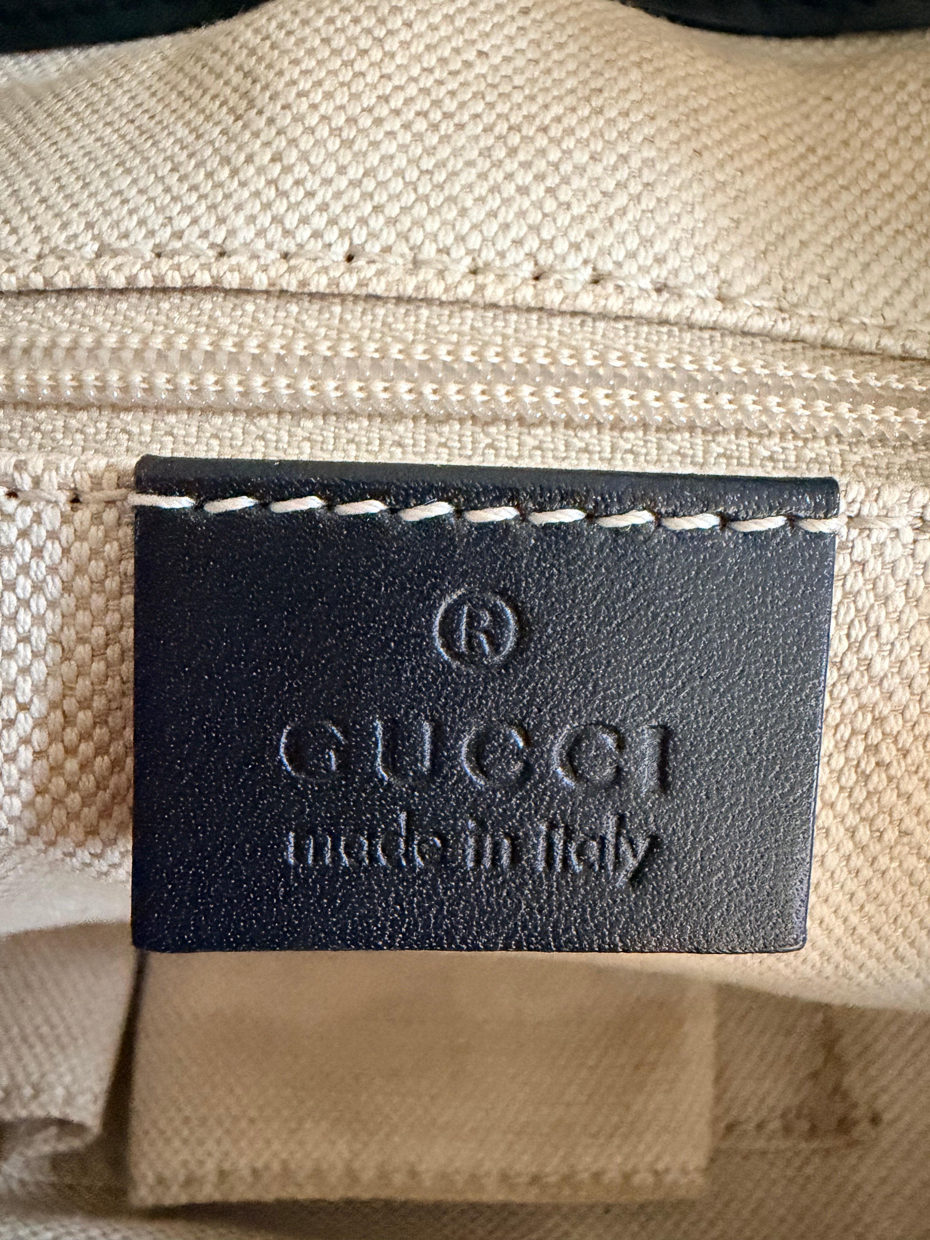 Gucci GG Canvas Shoulder Bag Black Leather Trim Gold Hardware