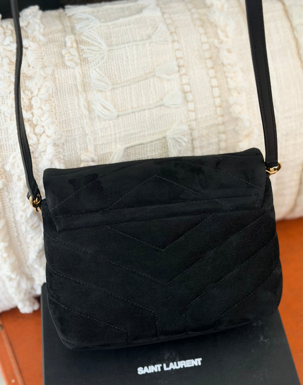 Saint Laurent LouLou Small Black Suede YSL Crossbody Bag Gold Hardware