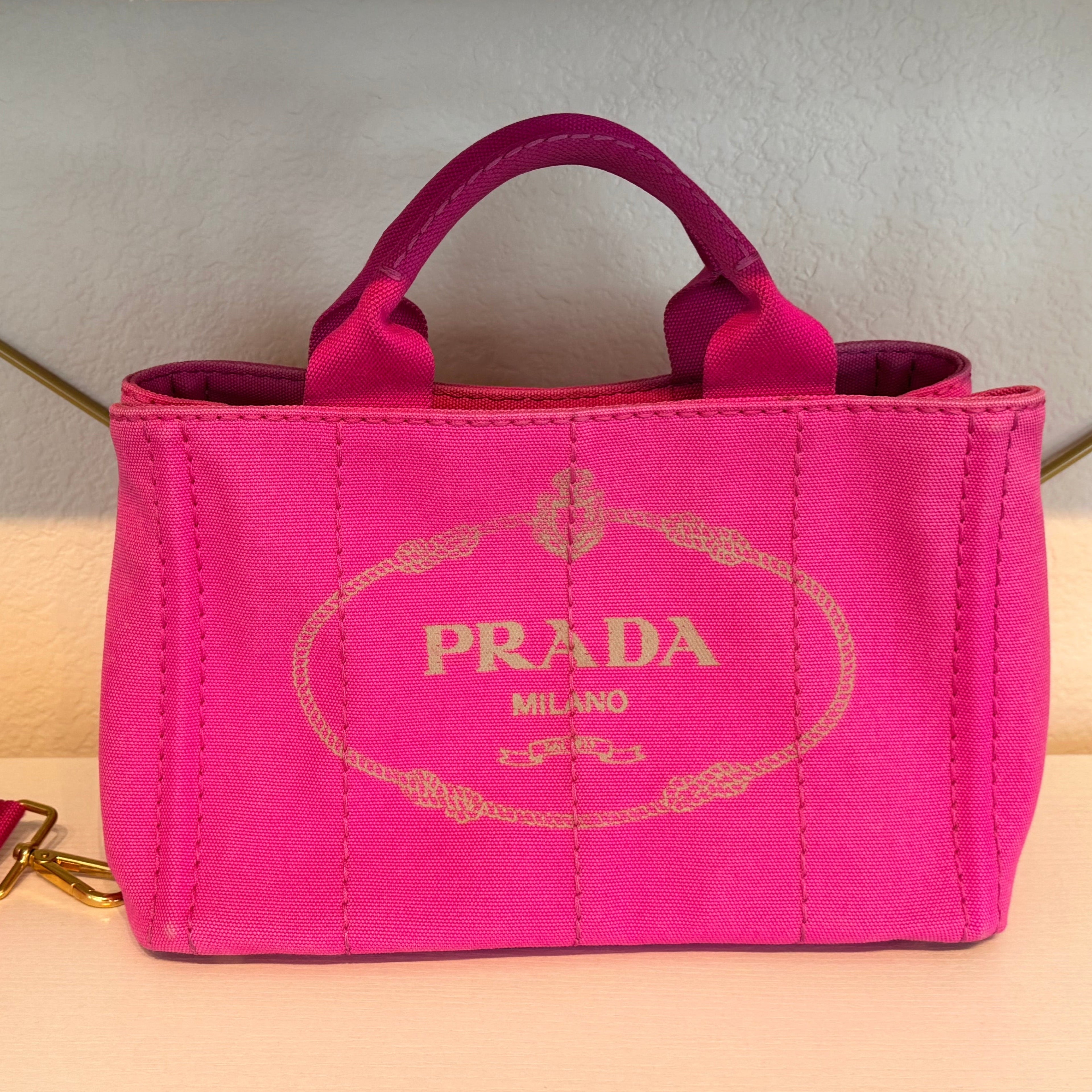 Prada Re-Edition Canvas Mini Tote Bag Pink with Strap | Prada Milano Small Top Handle Crossbody