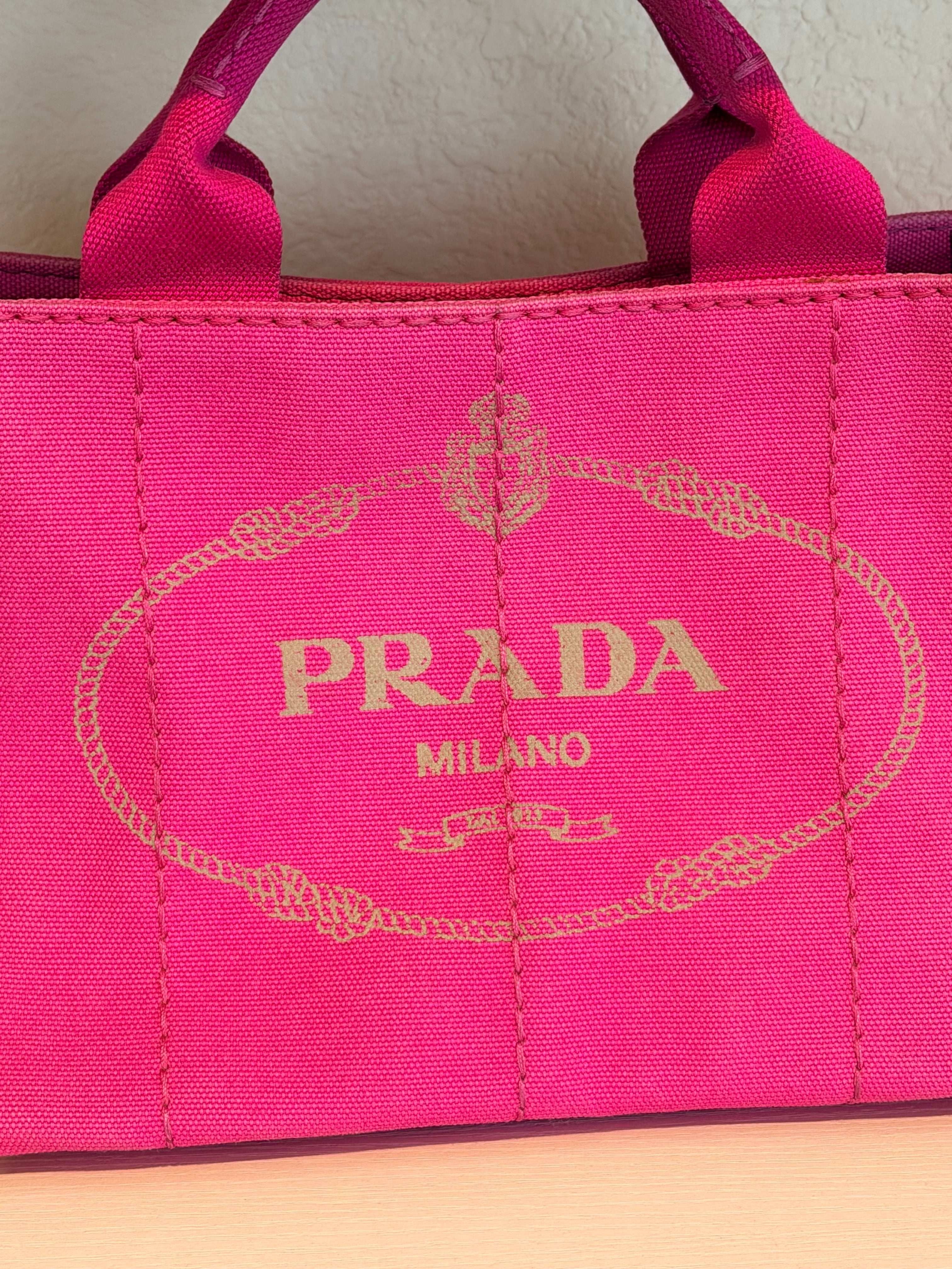 Prada Re-Edition Canvas Mini Tote Bag Pink with Strap | Prada Milano Small Top Handle Crossbody