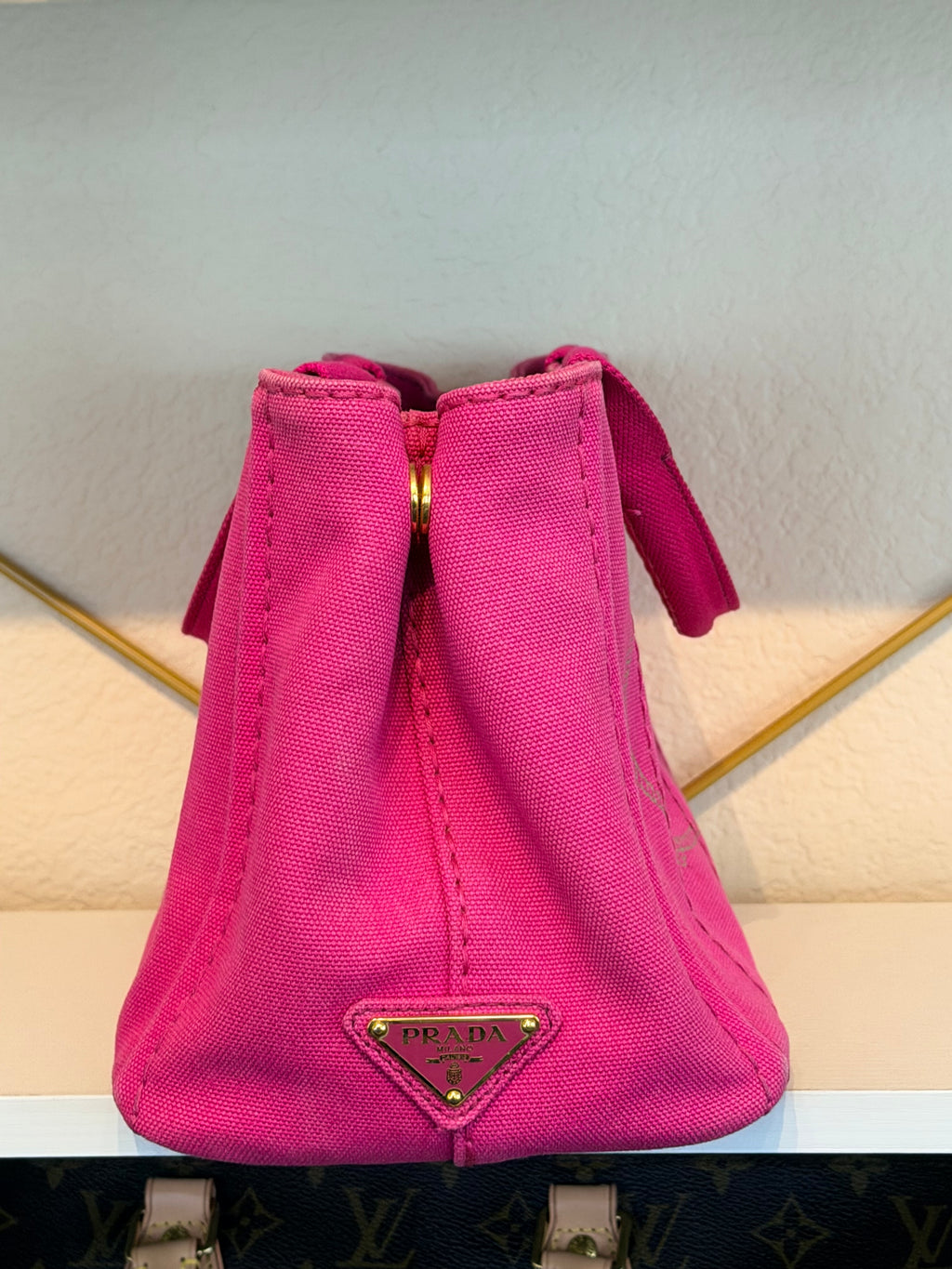 Prada Re-Edition Canvas Mini Tote Bag Pink with Strap | Prada Milano Small Top Handle Crossbody