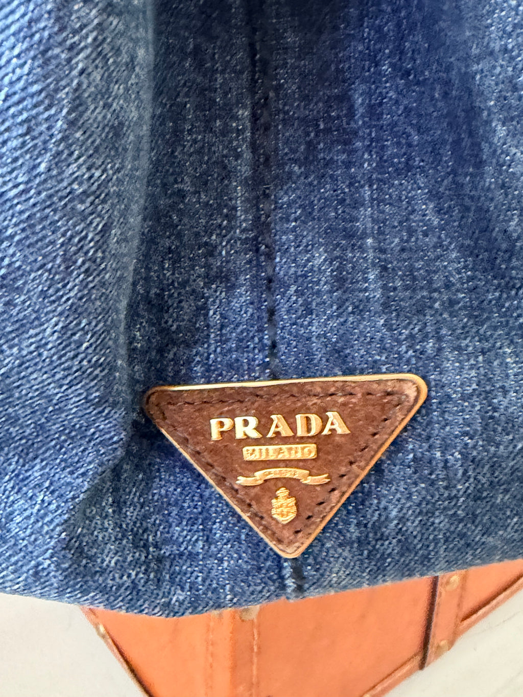 Prada Milano Denim & Leopard Trim Tote Bag