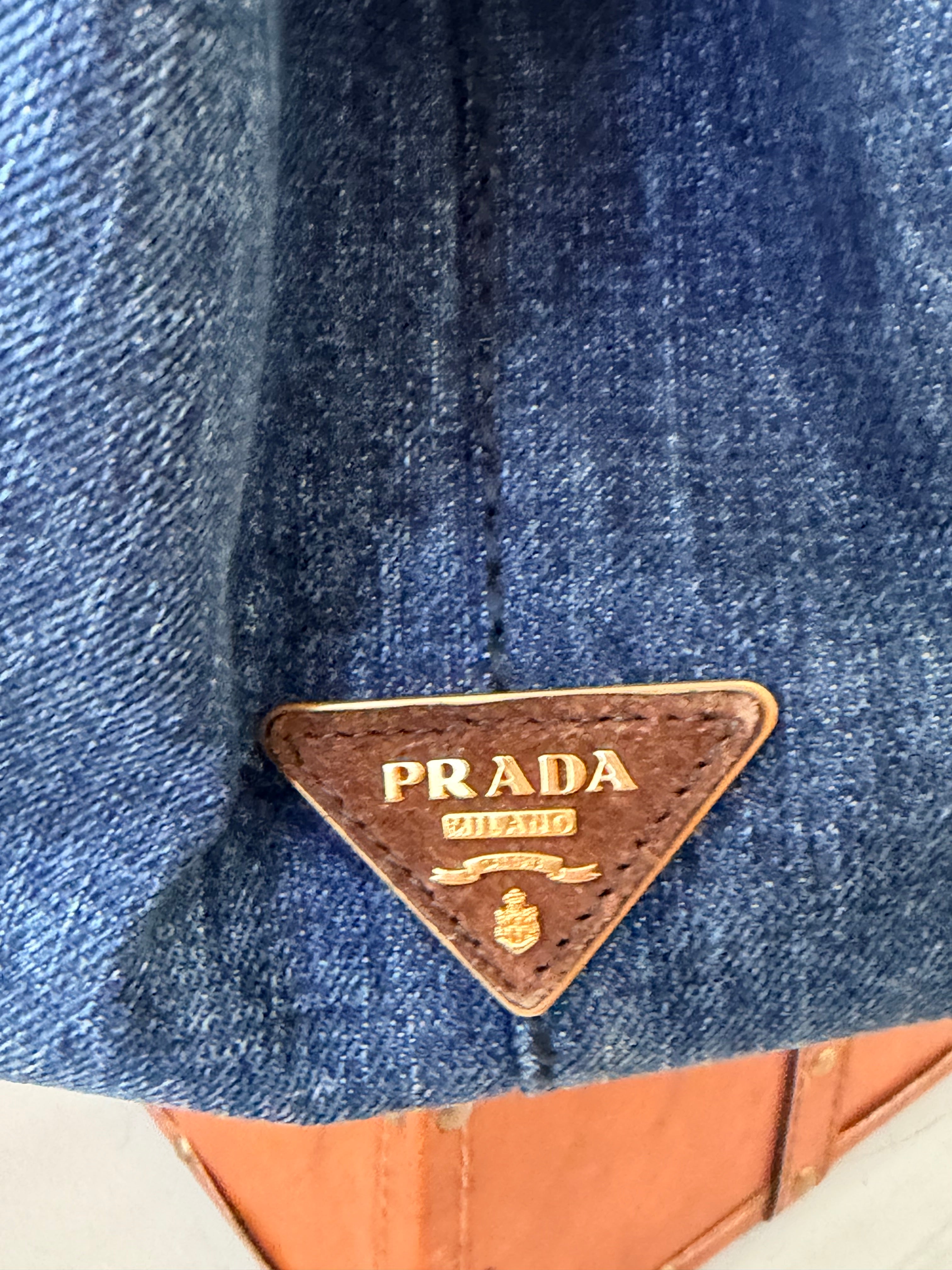 Prada Milano Denim & Leopard Trim Tote Bag