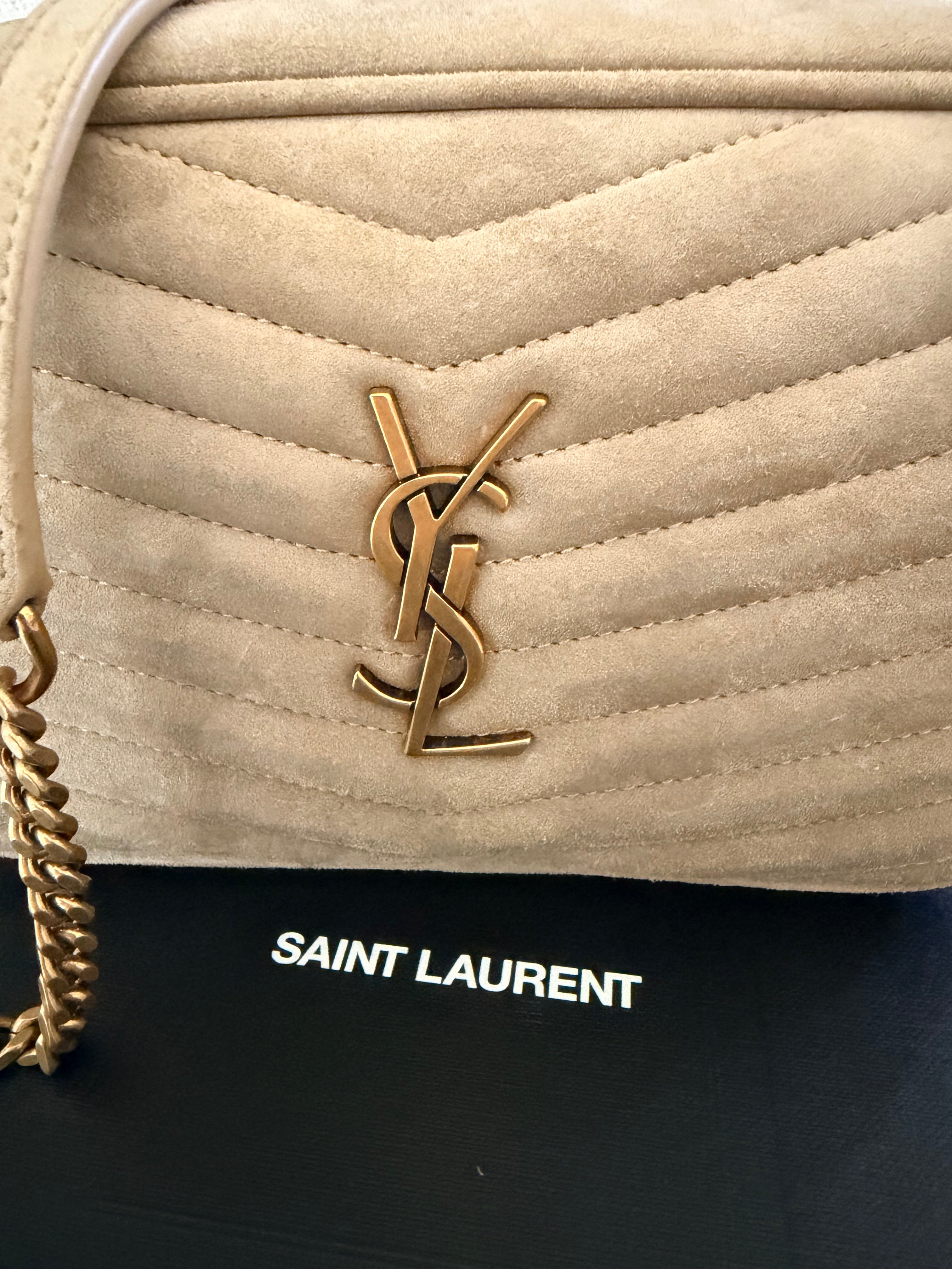 SAINT LAURENT Lou Mini YSL Camera Bag in Quilted Suede