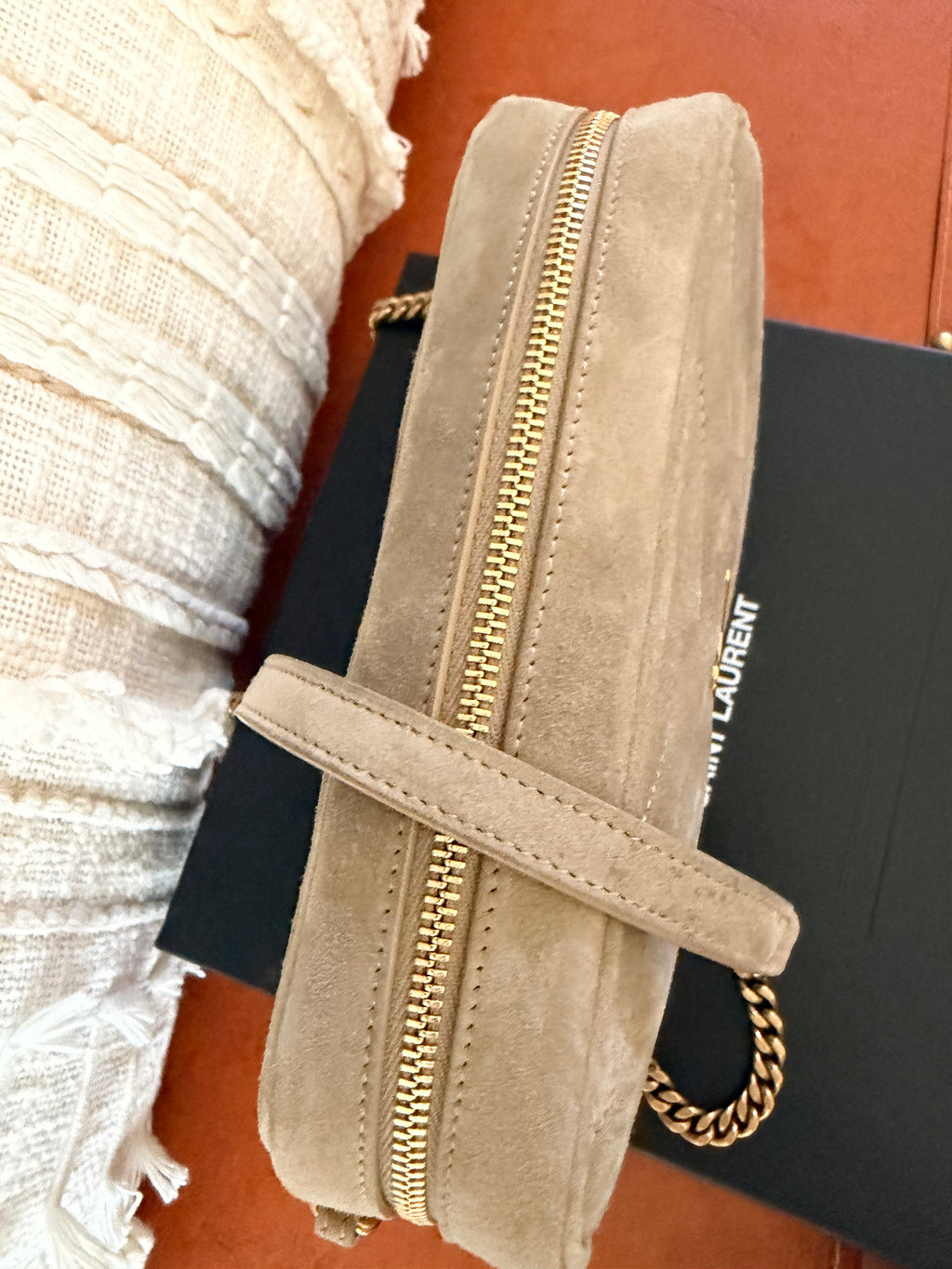 SAINT LAURENT Lou Mini YSL Camera Bag in Quilted Suede