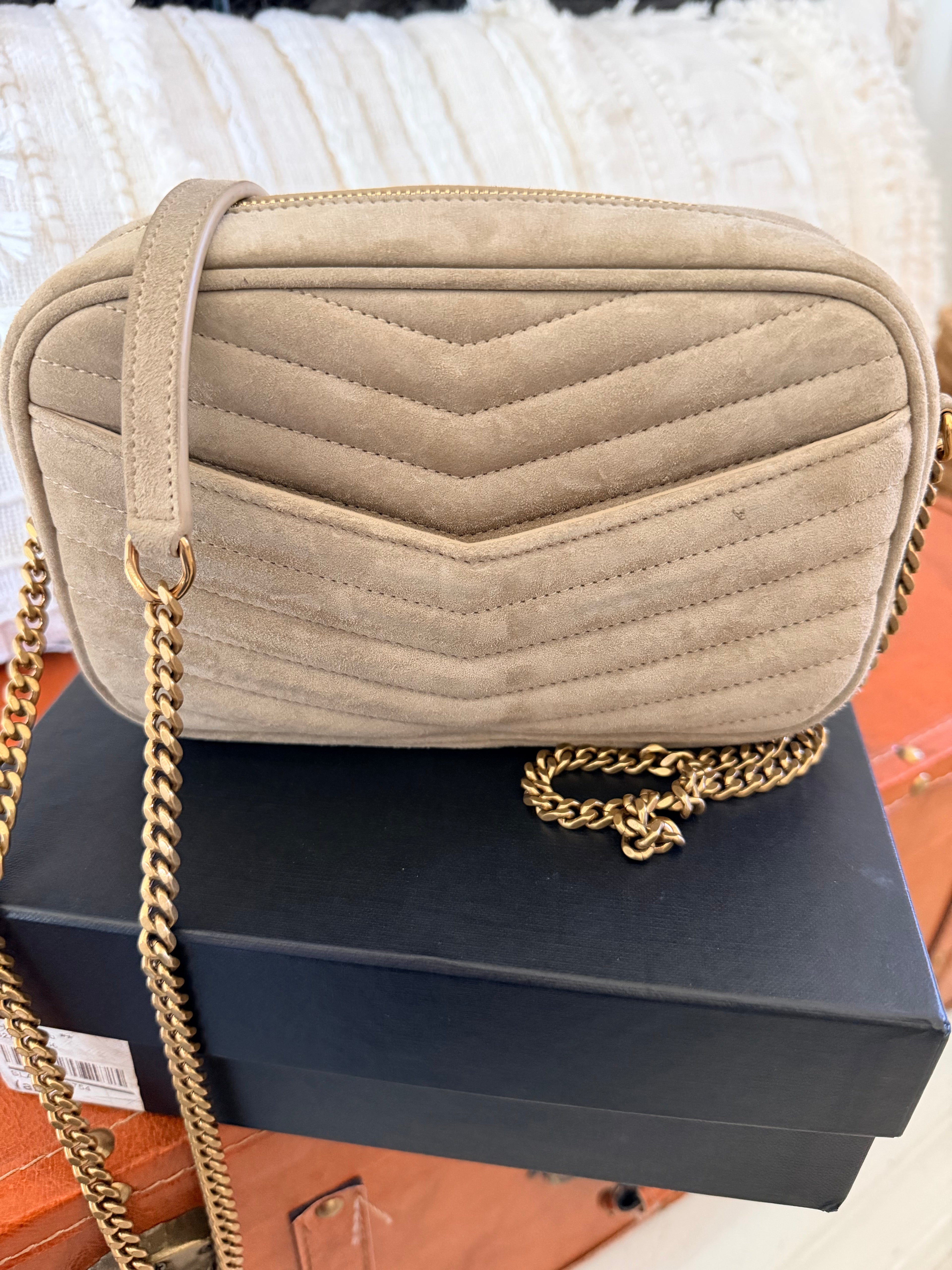 SAINT LAURENT Lou Mini YSL Camera Bag in Quilted Suede