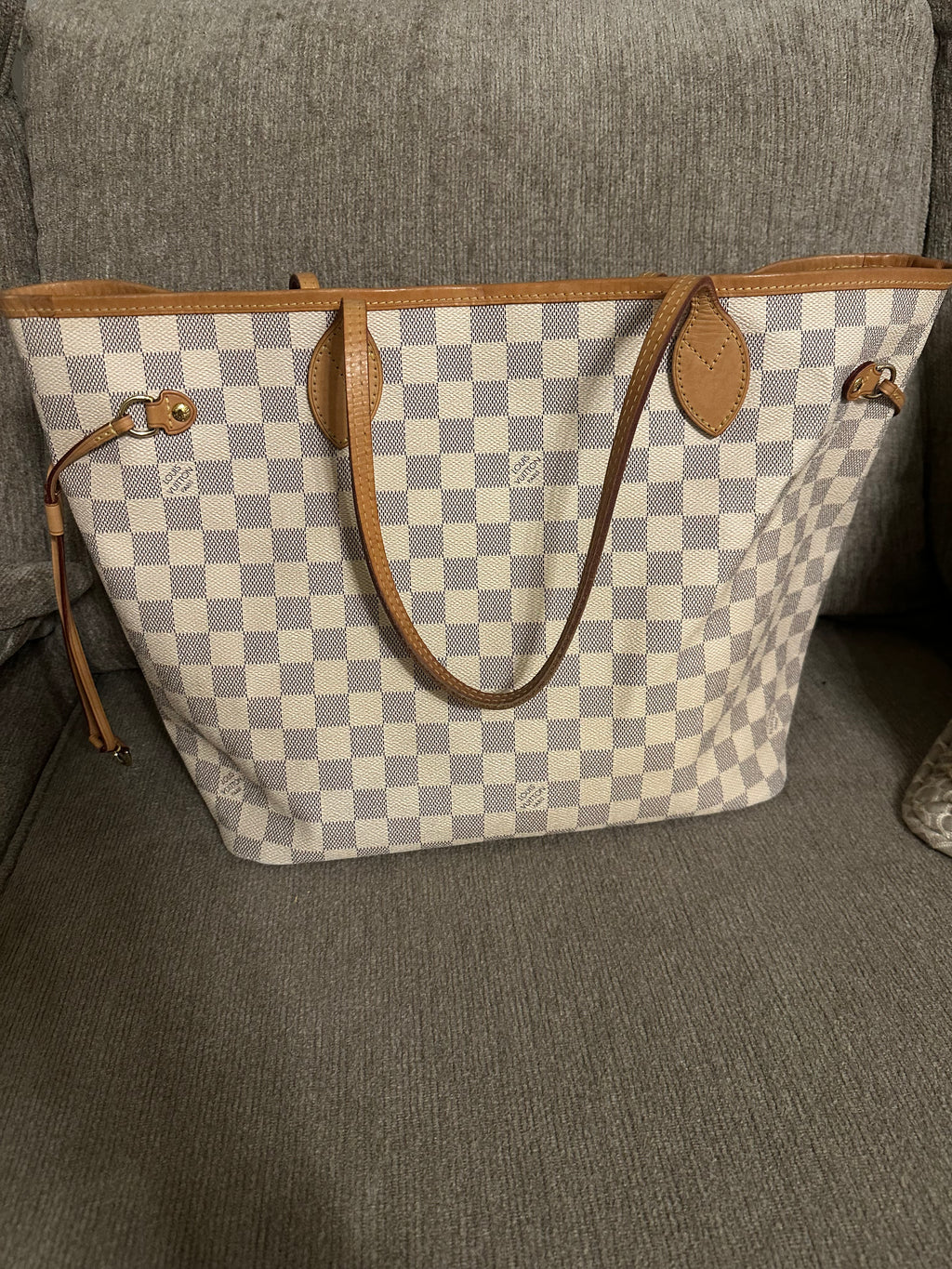 LOUIS VUITTON Neverfull MM Damier Azur Tote Bag – Classic Designer Shoulder Tote