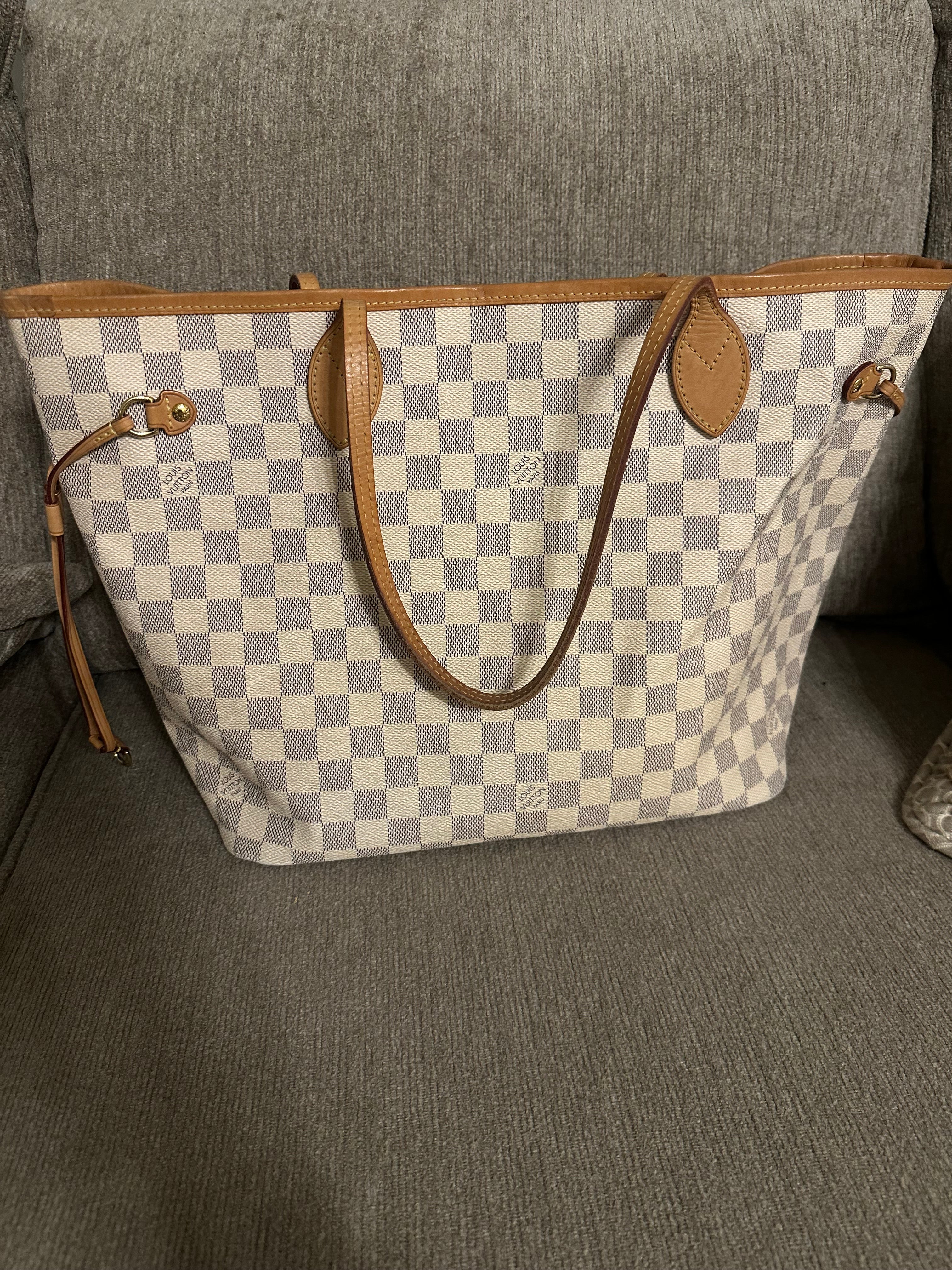 LOUIS VUITTON Neverfull MM Damier Azur Tote Bag – Classic Designer Shoulder Tote