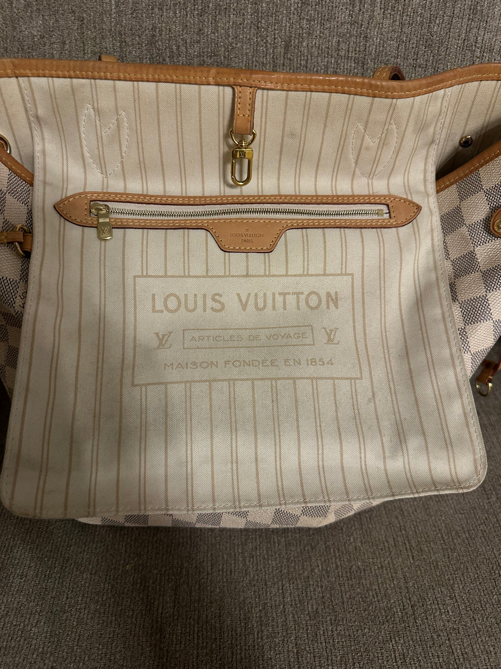 LOUIS VUITTON Neverfull MM Damier Azur Tote Bag – Classic Designer Shoulder Tote