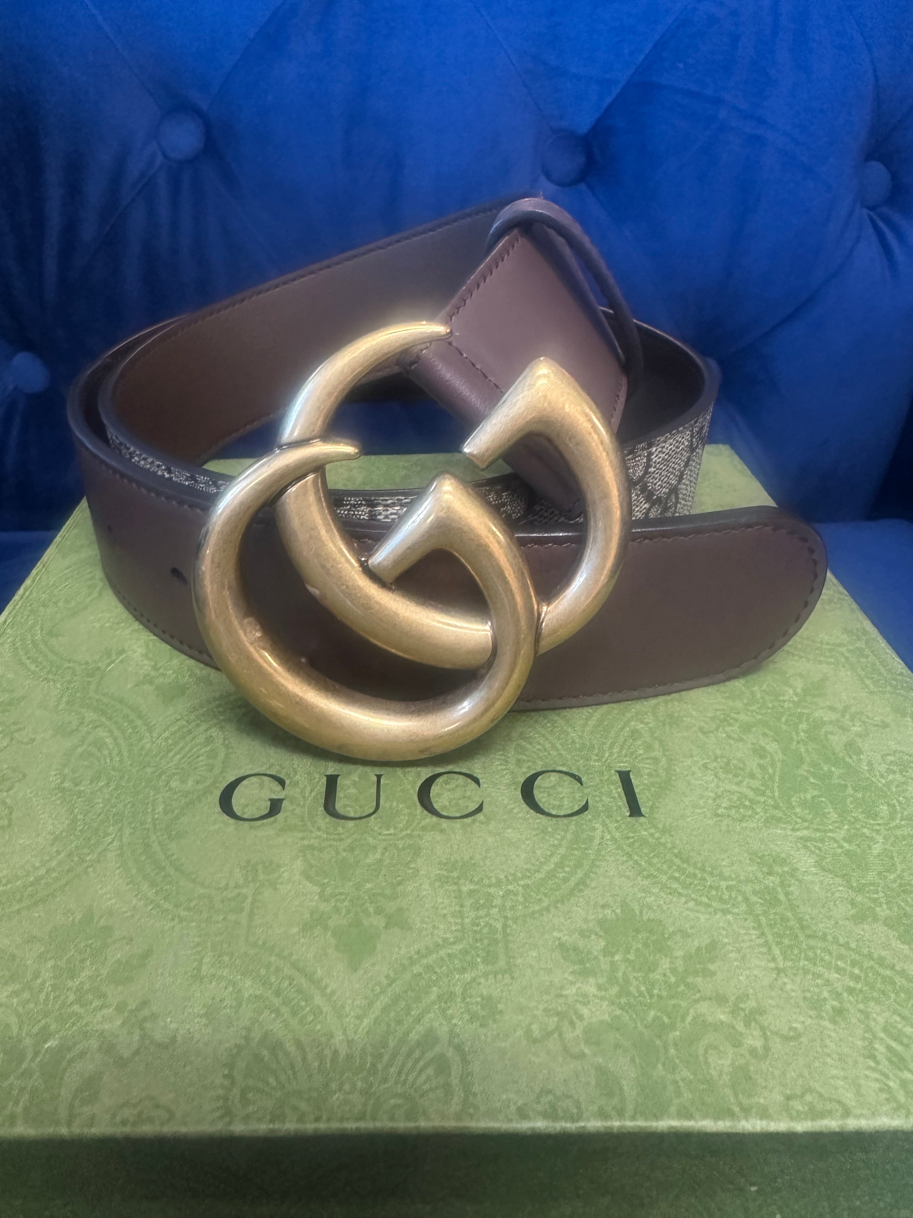 GUCCI Interlocking GG Reversible Belt – GG Supreme Canvas & Brown Leather (Size 90/36)