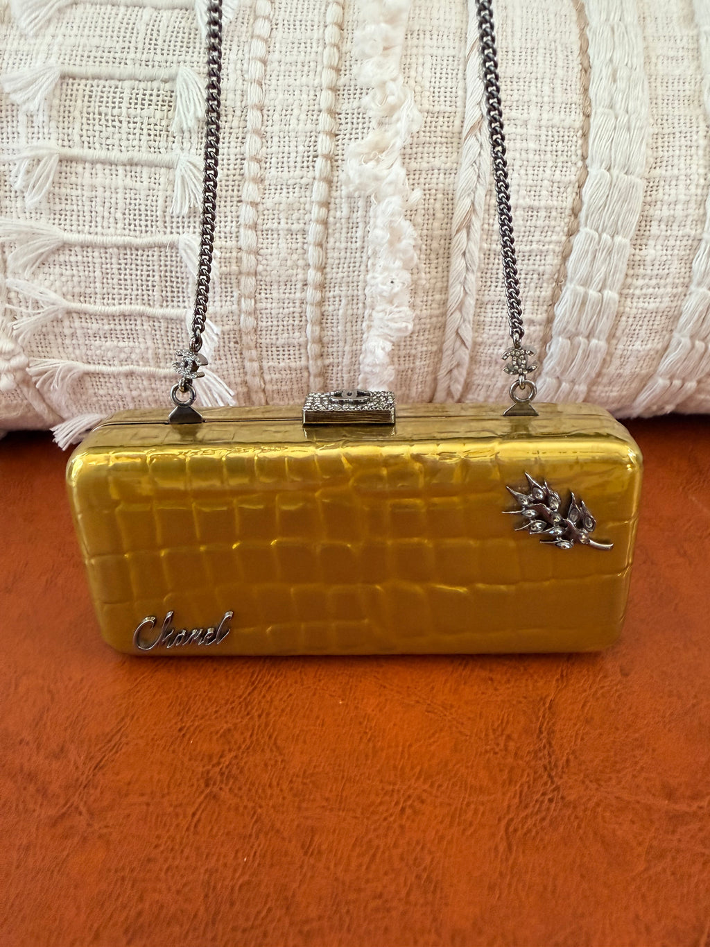 CHANEL Yellow Croc-Embossed Evening Box Bag✨