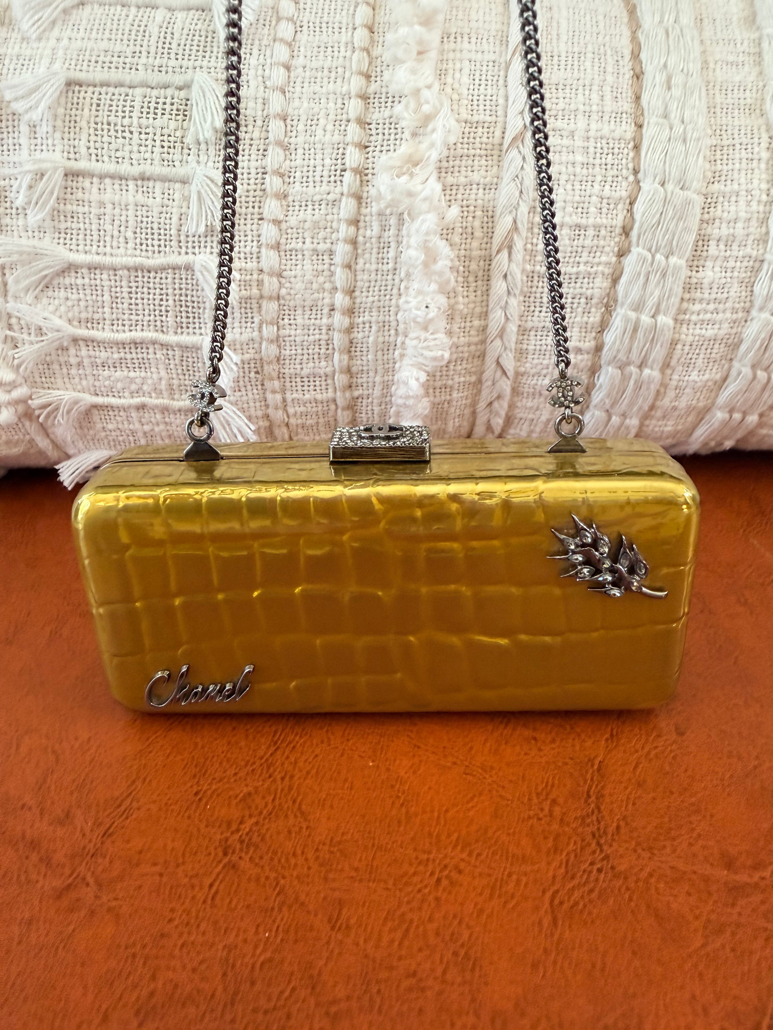 CHANEL Yellow Croc-Embossed Evening Box Bag✨