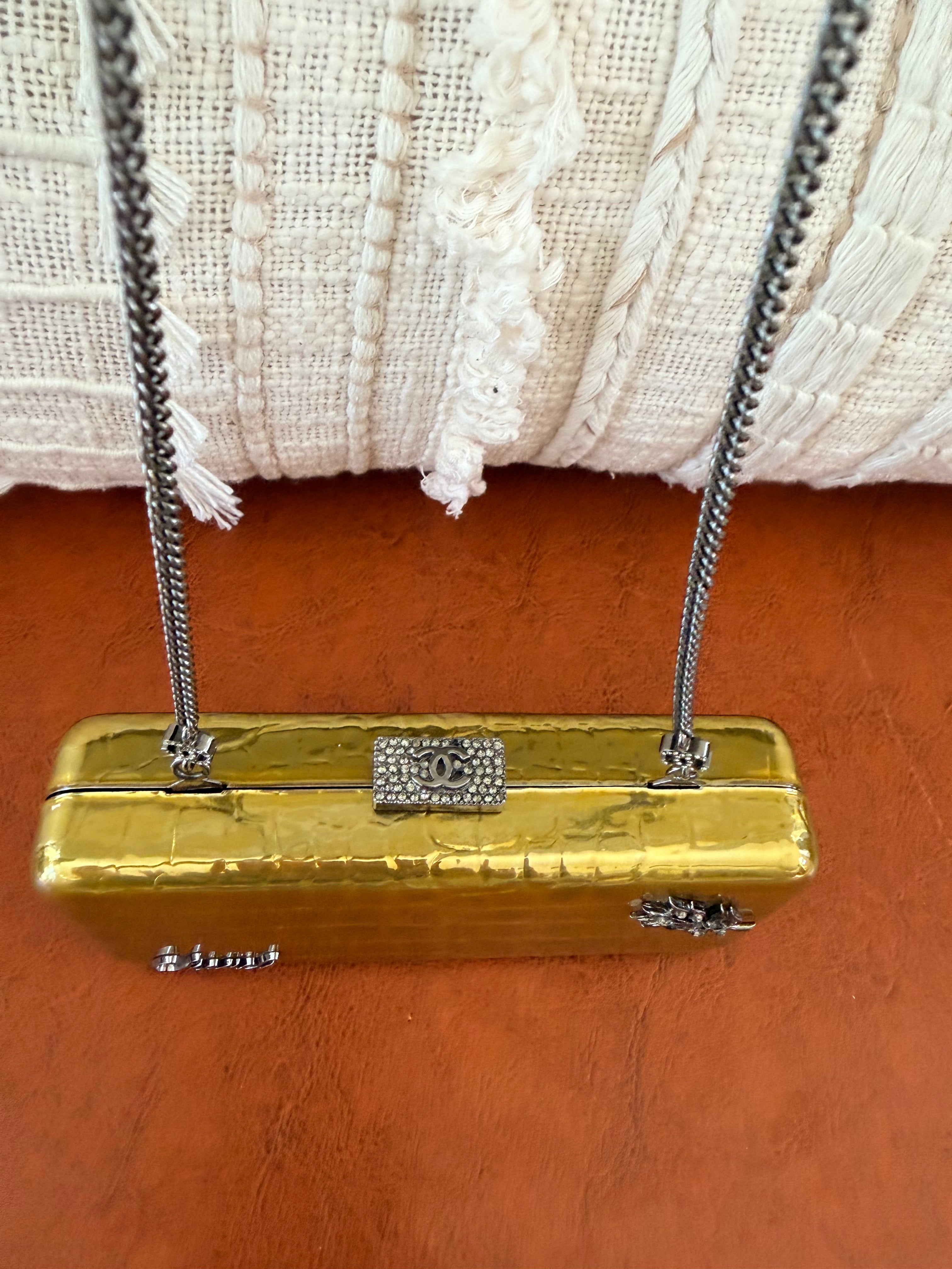 CHANEL Yellow Croc-Embossed Evening Box Bag✨