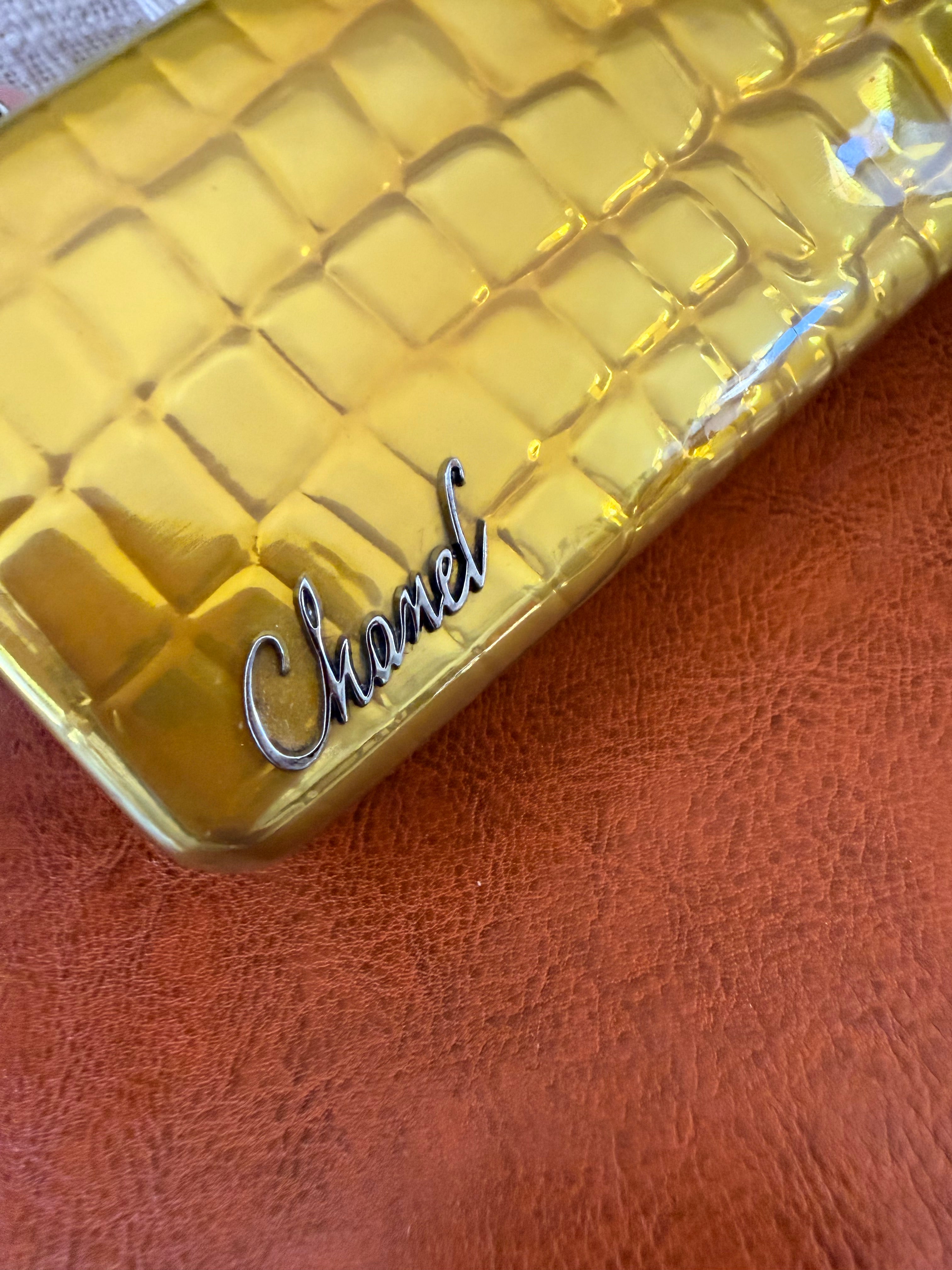 CHANEL Yellow Croc-Embossed Evening Box Bag✨