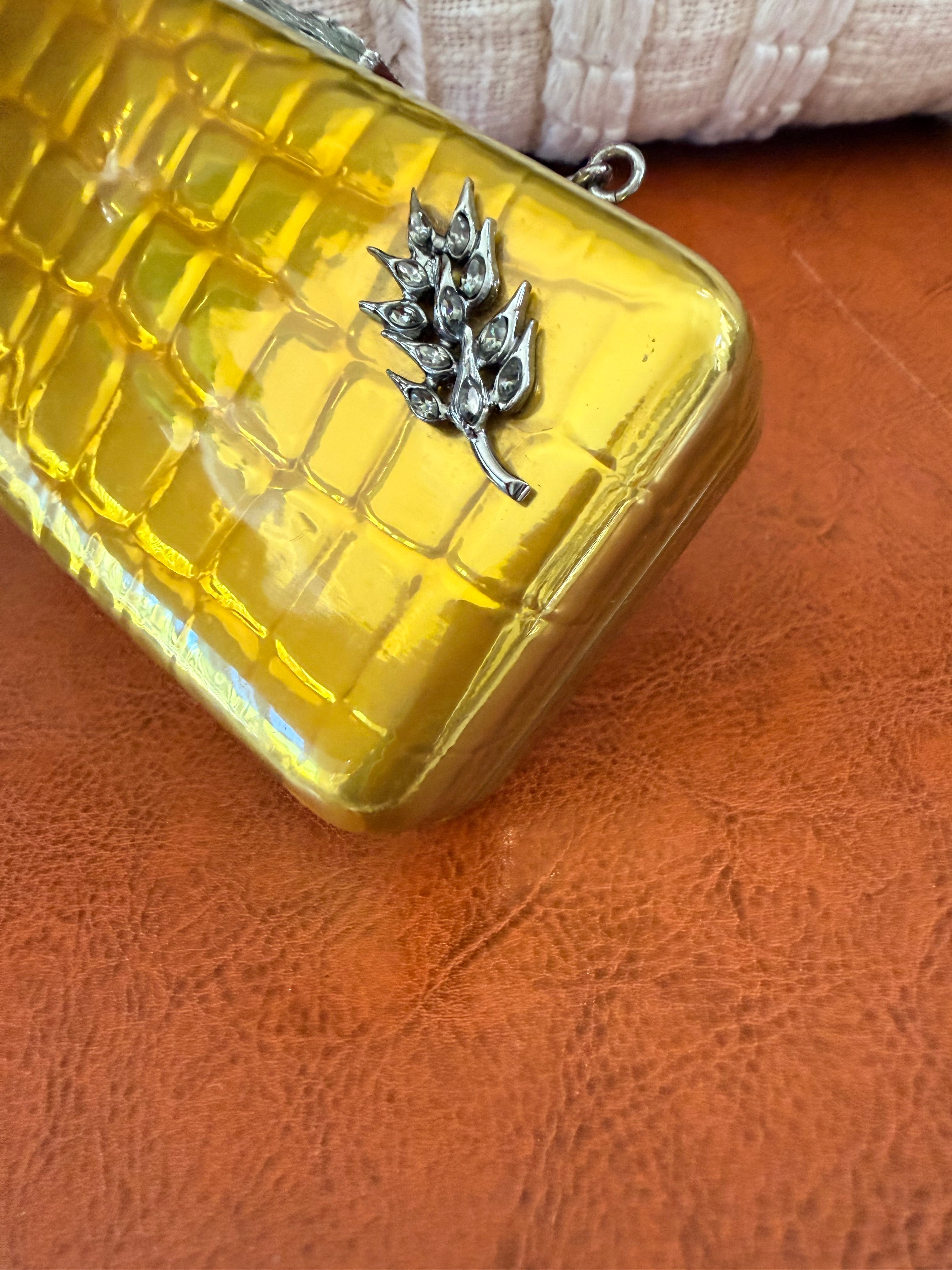 CHANEL Yellow Croc-Embossed Evening Box Bag✨