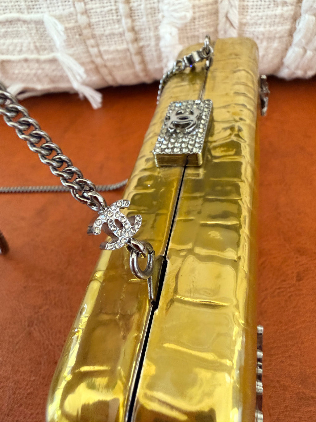 CHANEL Yellow Croc-Embossed Evening Box Bag✨