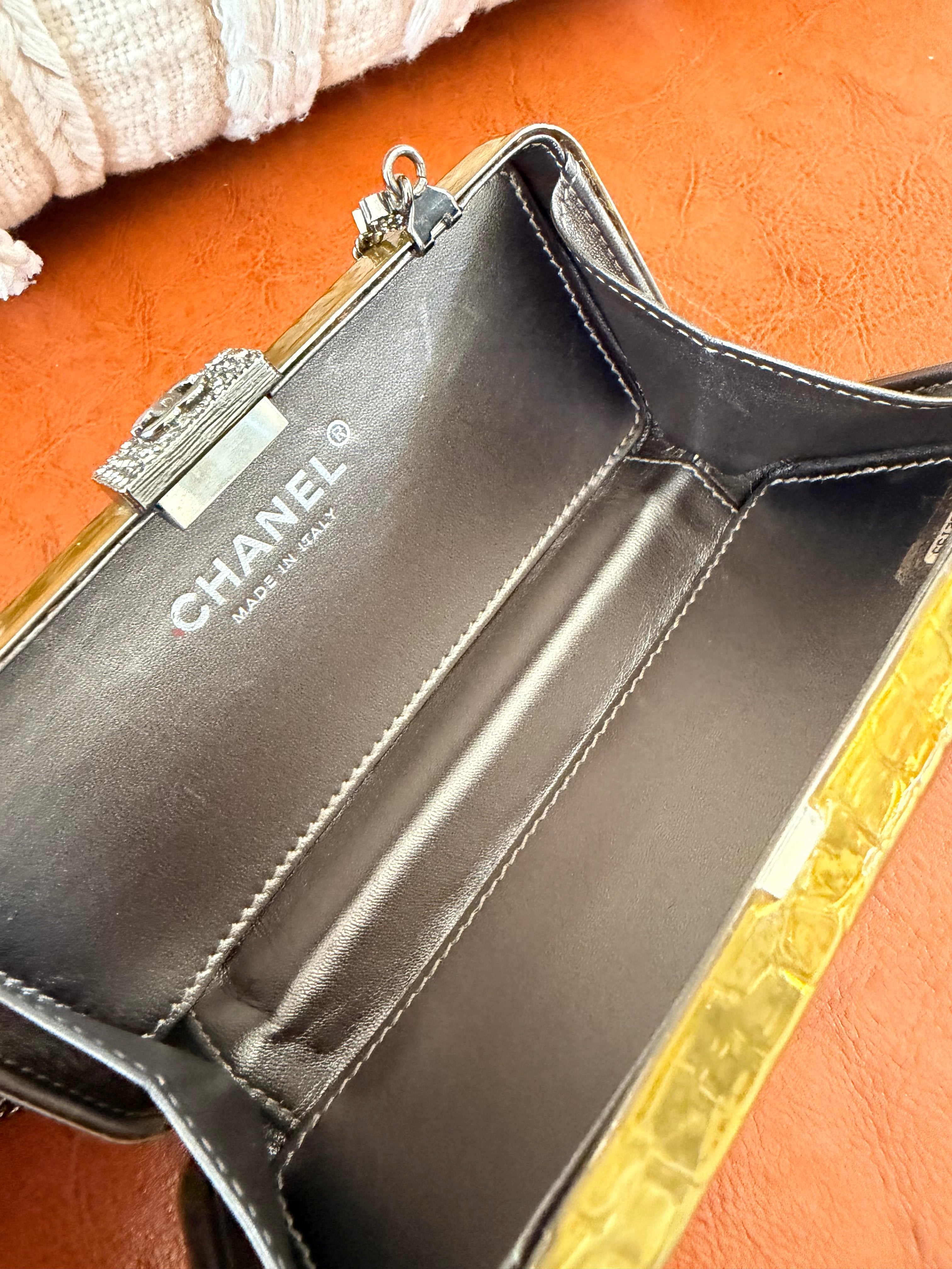 CHANEL Yellow Croc-Embossed Evening Box Bag✨