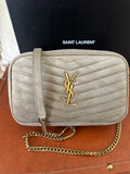 SAINT LAURENT Lou Mini Camera Bag – Beige Suede – Gold Hardware – Brand New