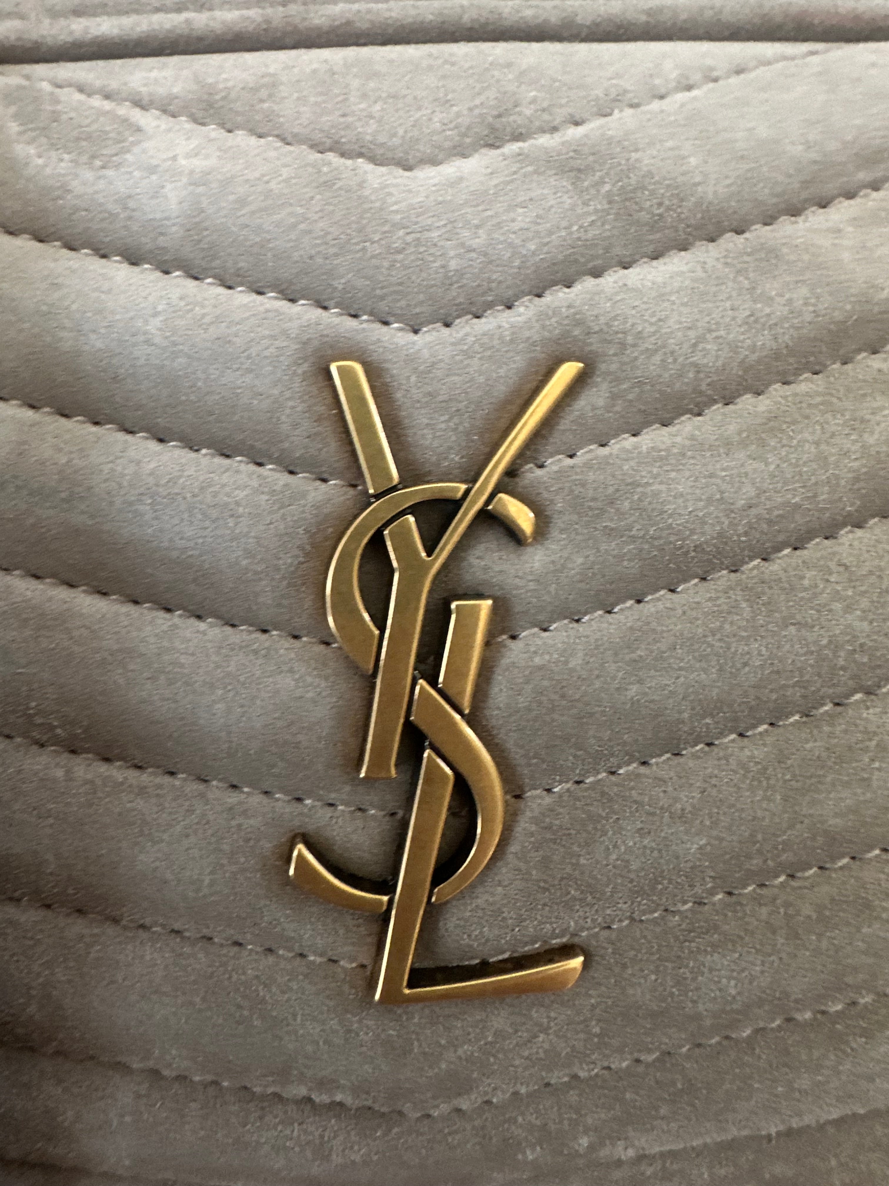 SAINT LAURENT Lou Mini Camera Bag – Beige Suede – Gold Hardware – Brand New