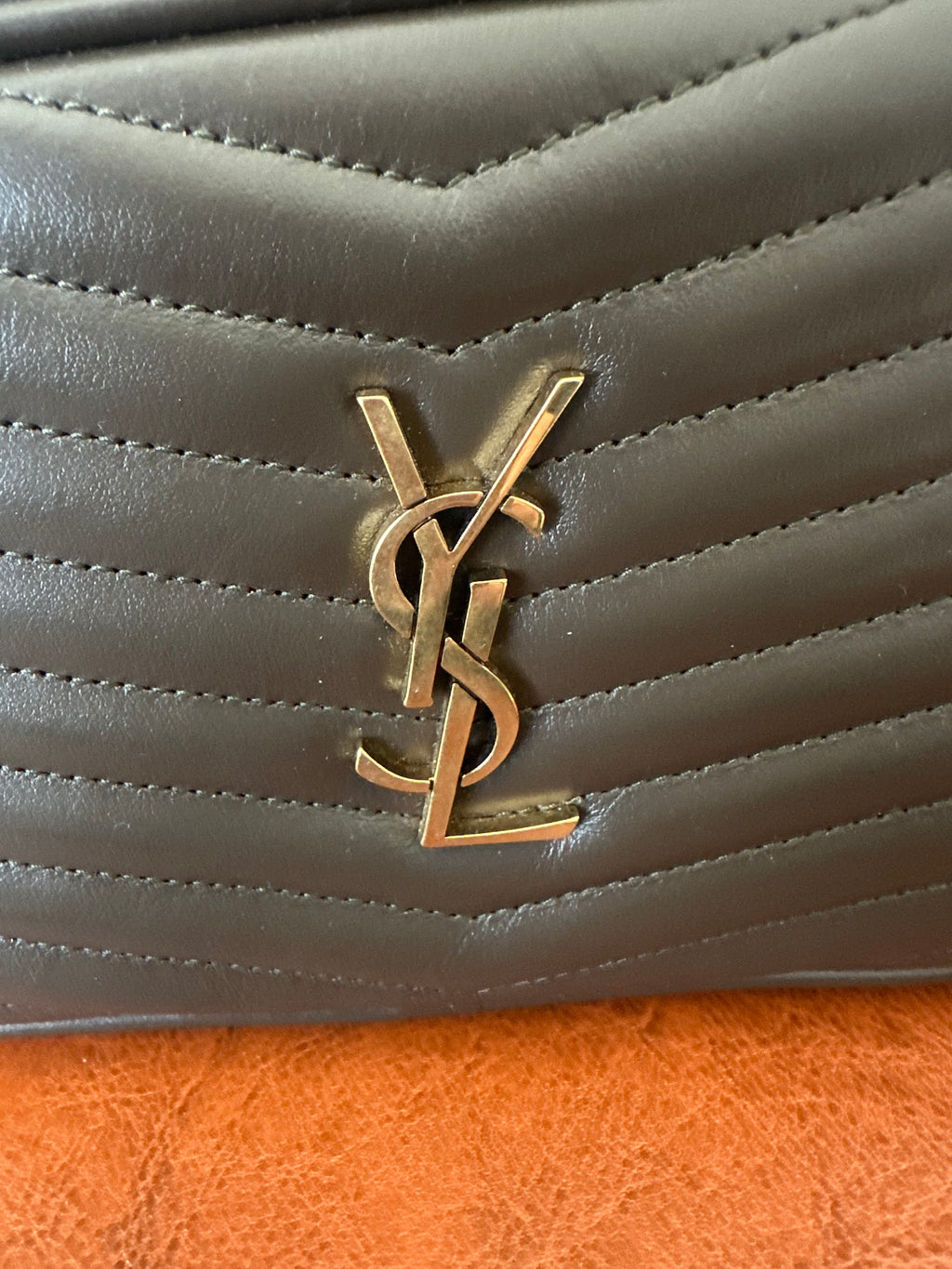 SAINT LAURENT Calfskin Matelassé Monogram Mini Lou Camera Bag – Greyish Brown – Gold Hardware – Brand New