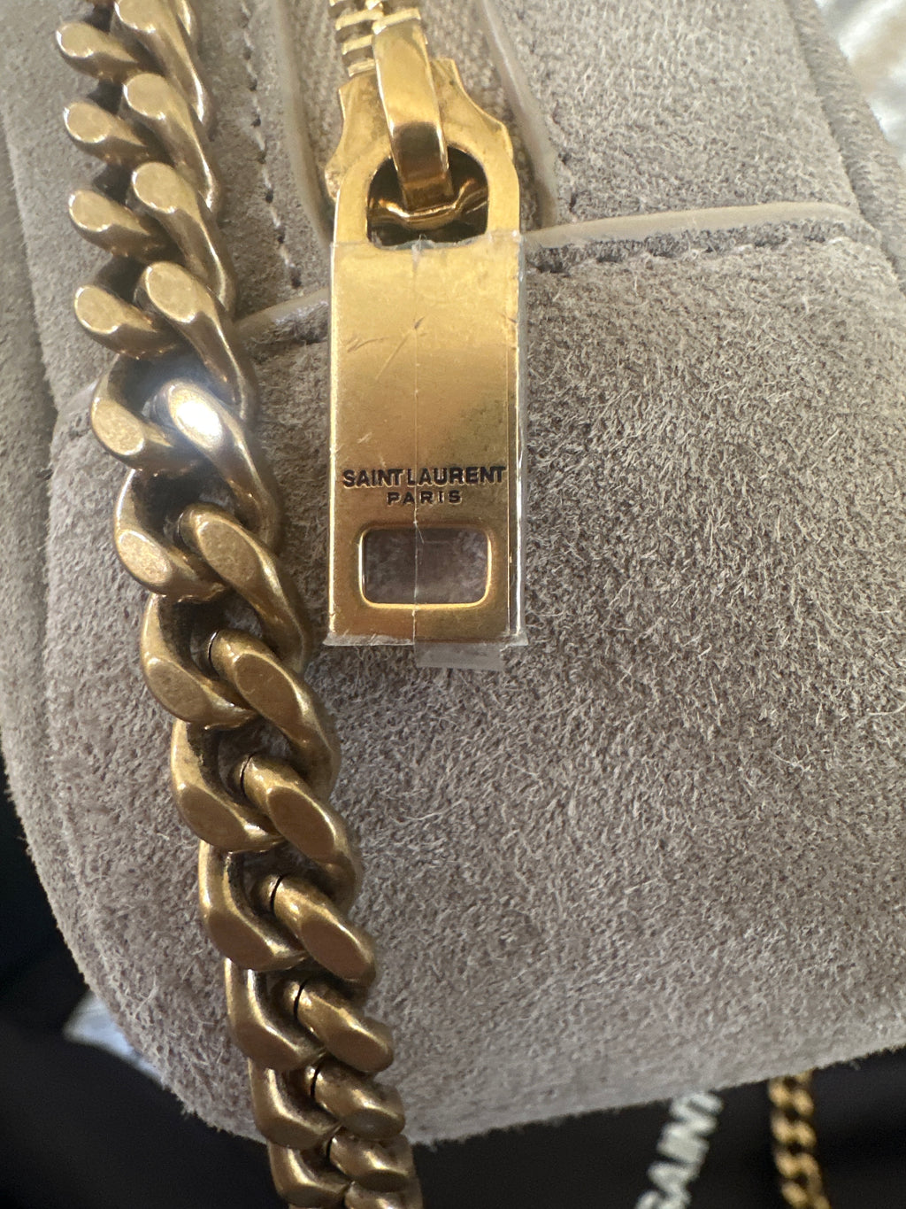 SAINT LAURENT Lou Mini Camera Bag – Beige Suede – Gold Hardware – Brand New