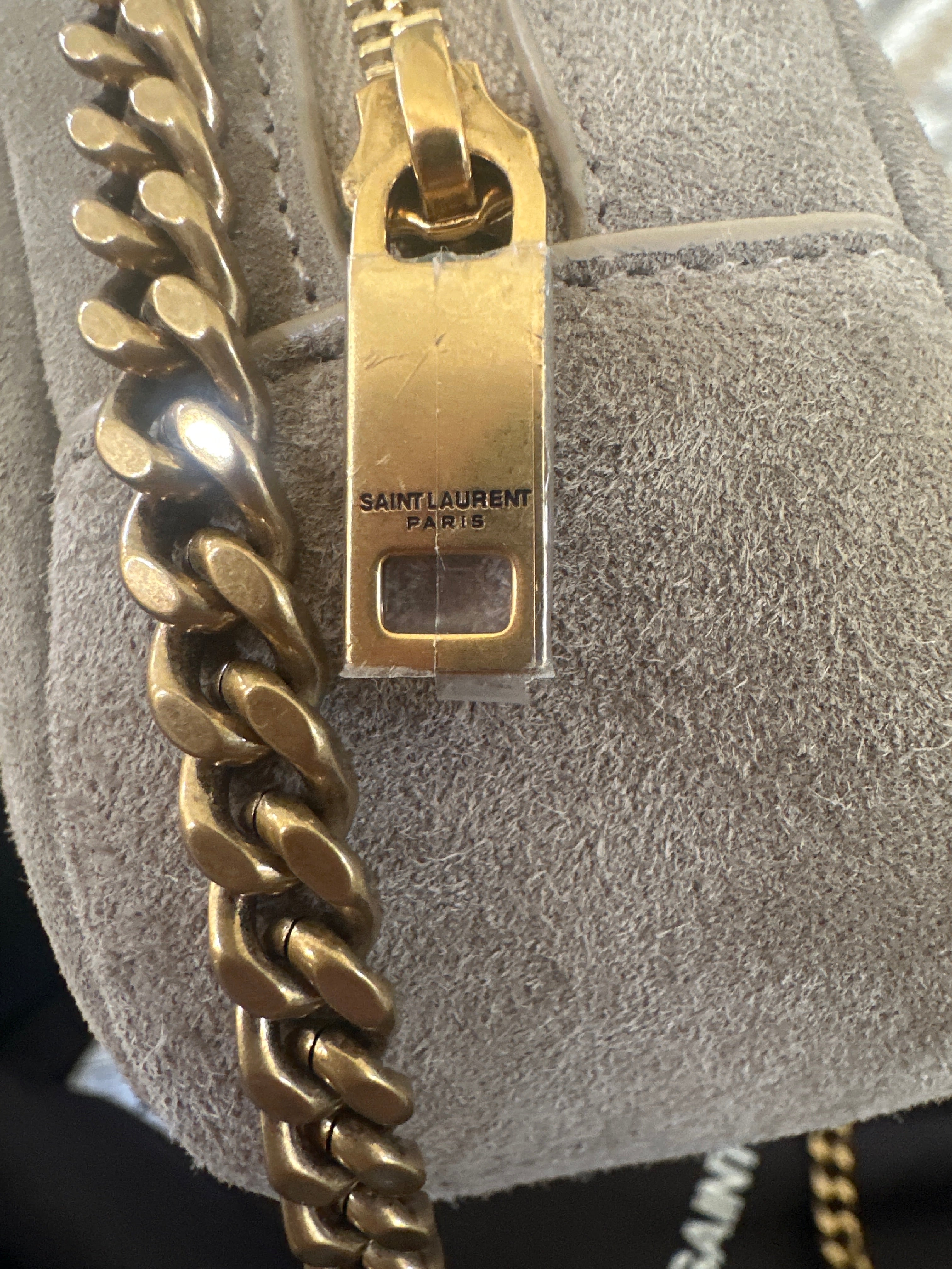 SAINT LAURENT Lou Mini Camera Bag – Beige Suede – Gold Hardware – Brand New