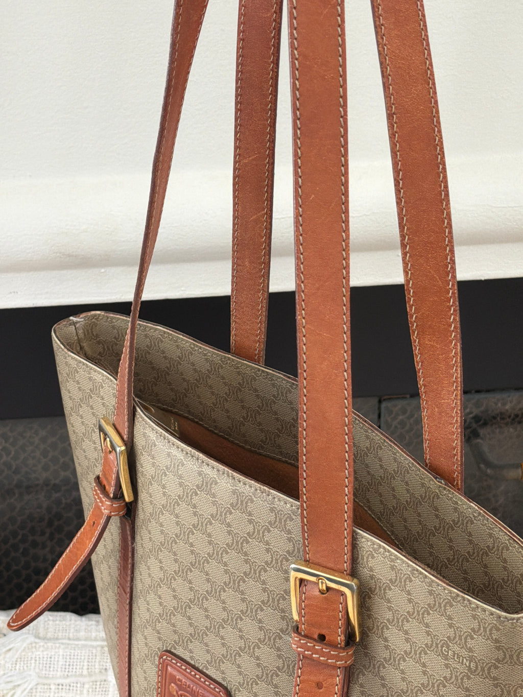 Celine Macadam Pattern Canvas Bucket Tote Shoulder