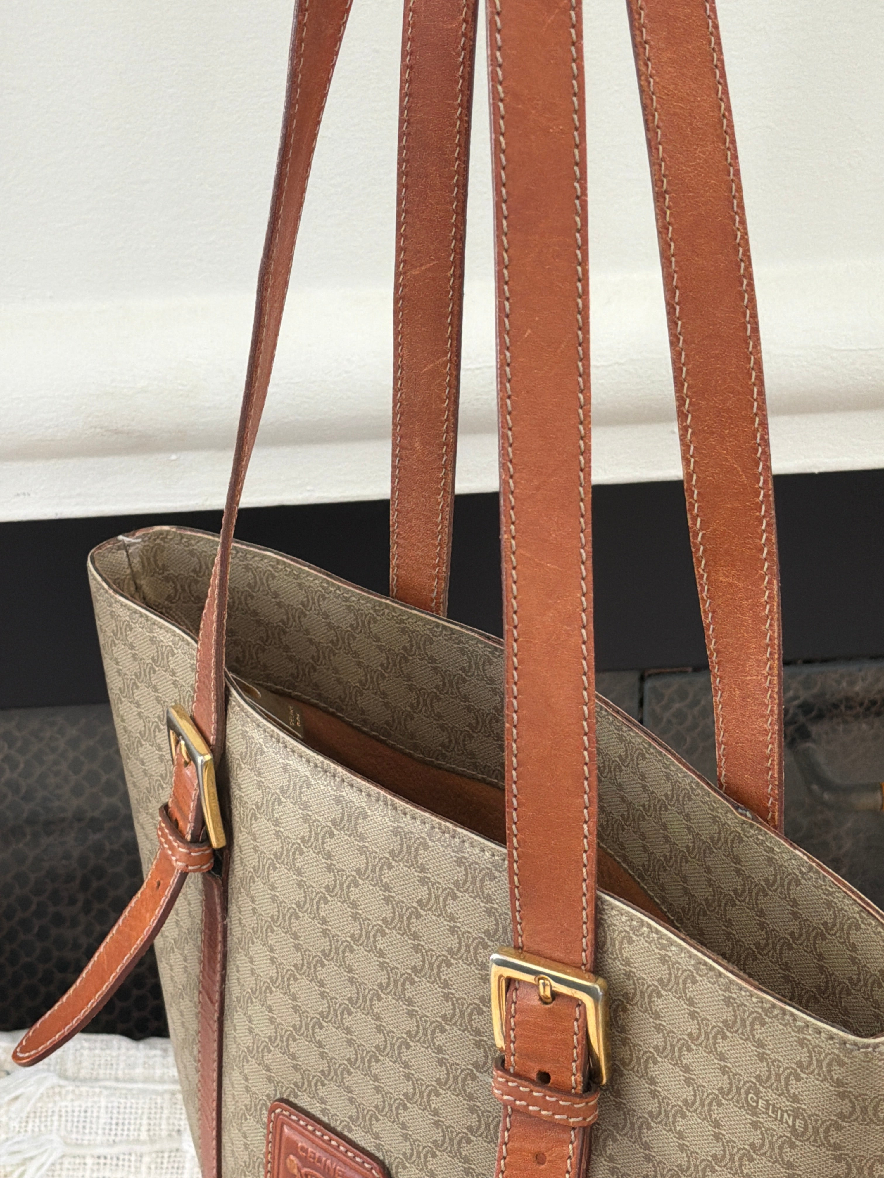 Celine Macadam Pattern Canvas Bucket Tote Shoulder