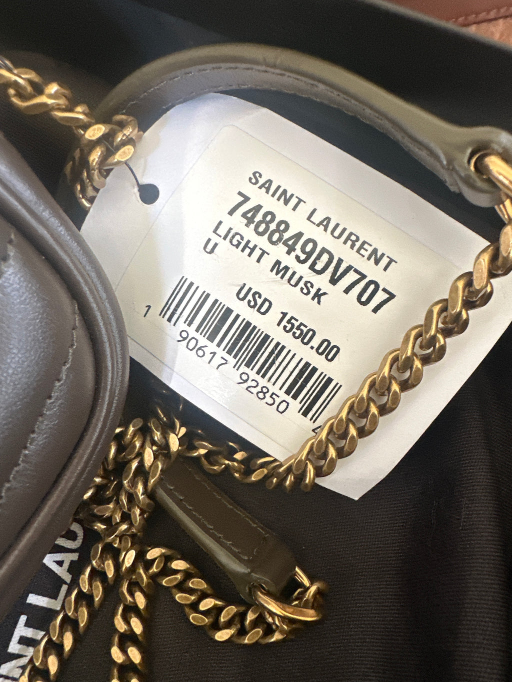 SAINT LAURENT Calfskin Matelassé Monogram Mini Lou Camera Bag – Greyish Brown – Gold Hardware – Brand New