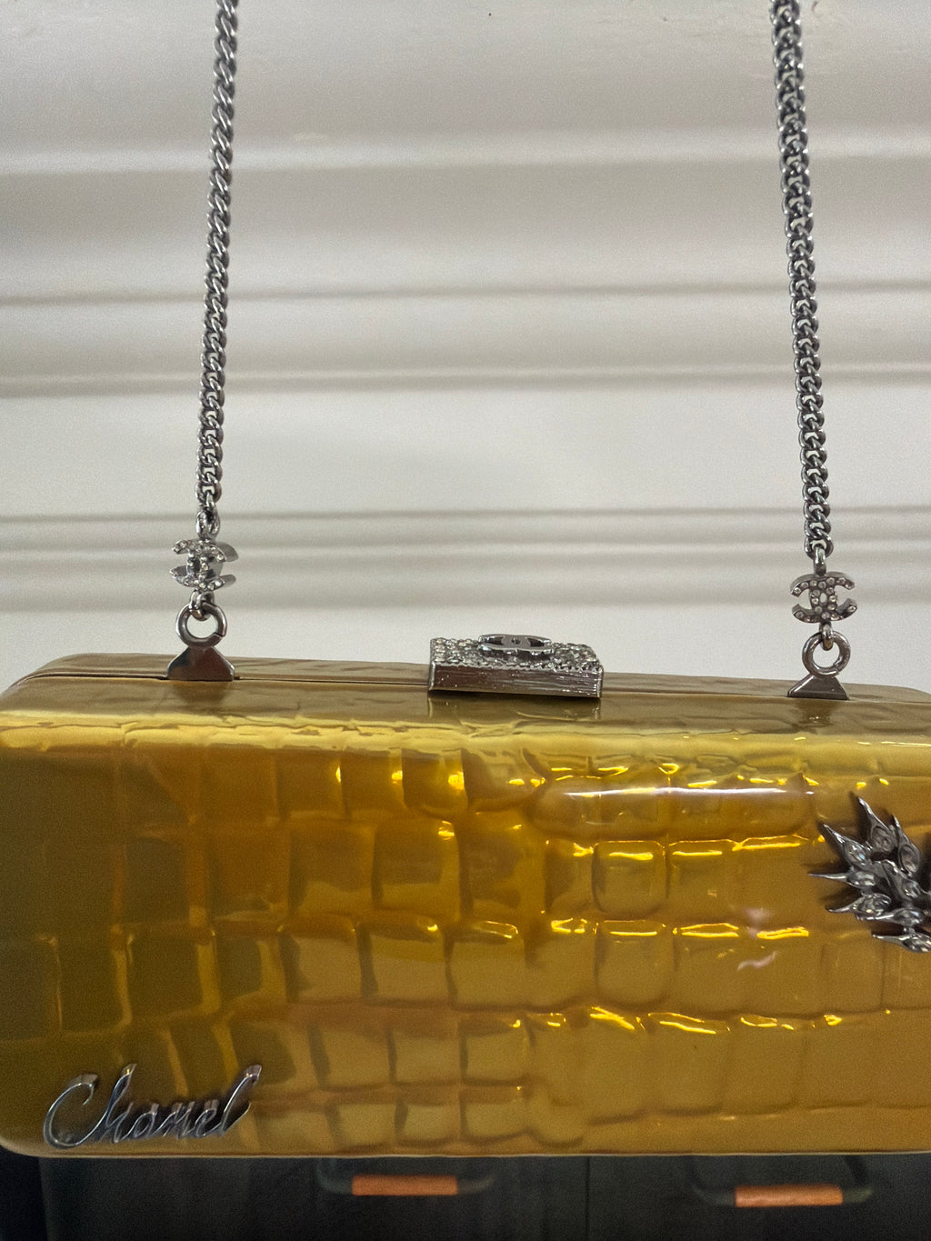 CHANEL Yellow Croc-Embossed Evening Box Bag✨