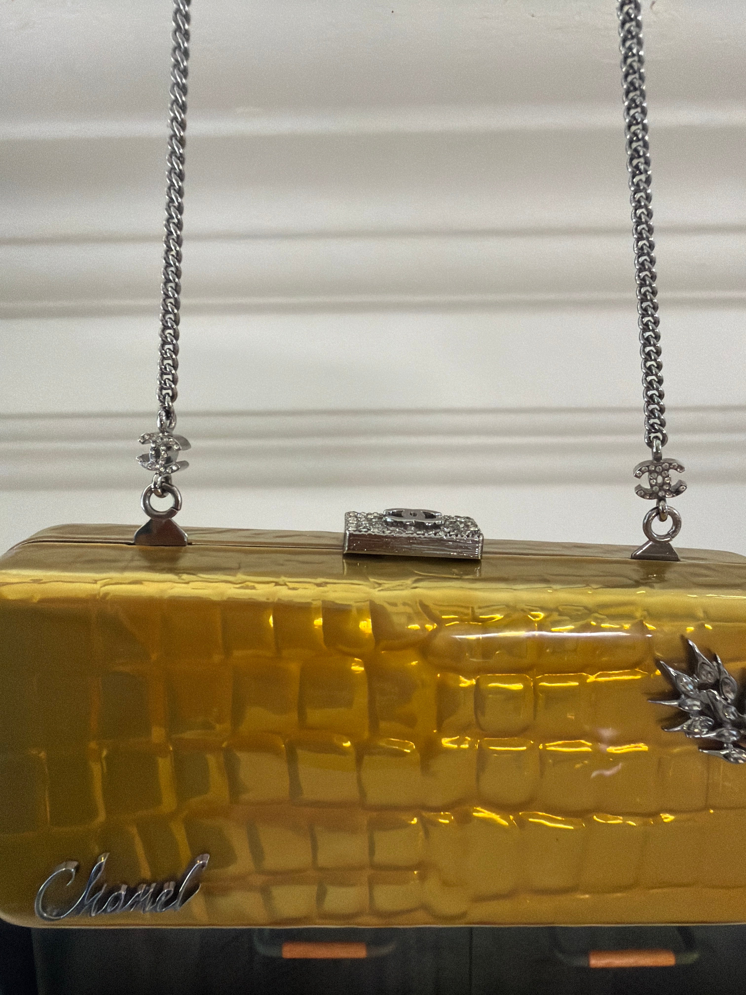 CHANEL Yellow Croc-Embossed Evening Box Bag✨