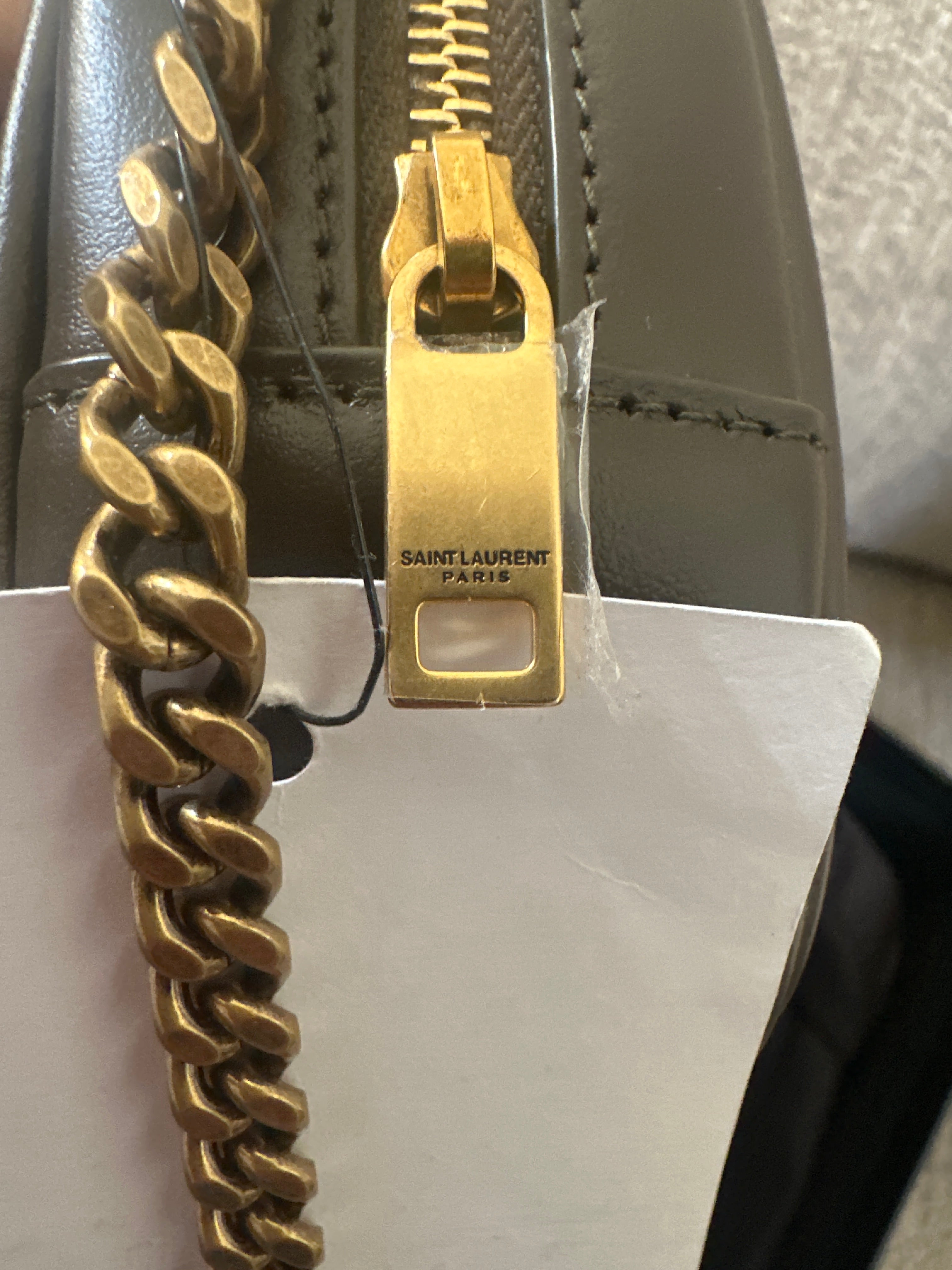 SAINT LAURENT Calfskin Matelassé Monogram Mini Lou Camera Bag – Greyish Brown – Gold Hardware – Brand New
