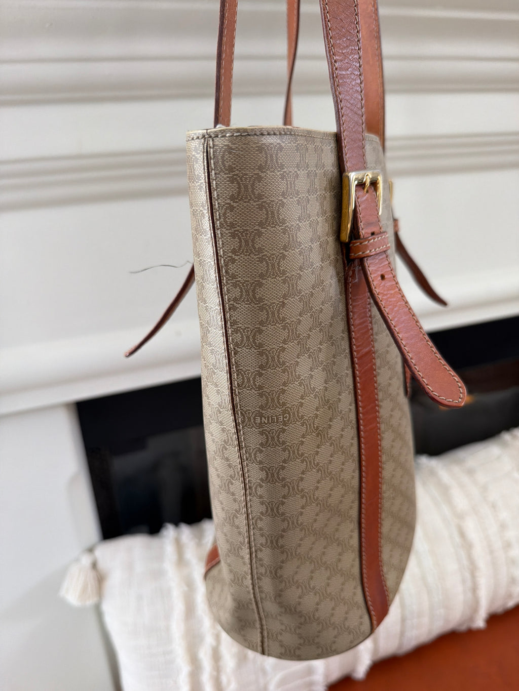Celine Macadam Pattern Canvas Bucket Tote Shoulder