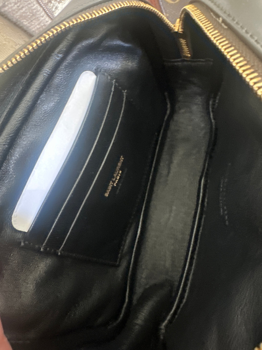 SAINT LAURENT Calfskin Matelassé Monogram Mini Lou Camera Bag – Greyish Brown – Gold Hardware – Brand New