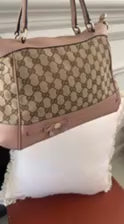 GUCCI GG Canvas Sukey Bow Satchel – Beige/Ebony with Blush Pink Leather Trim