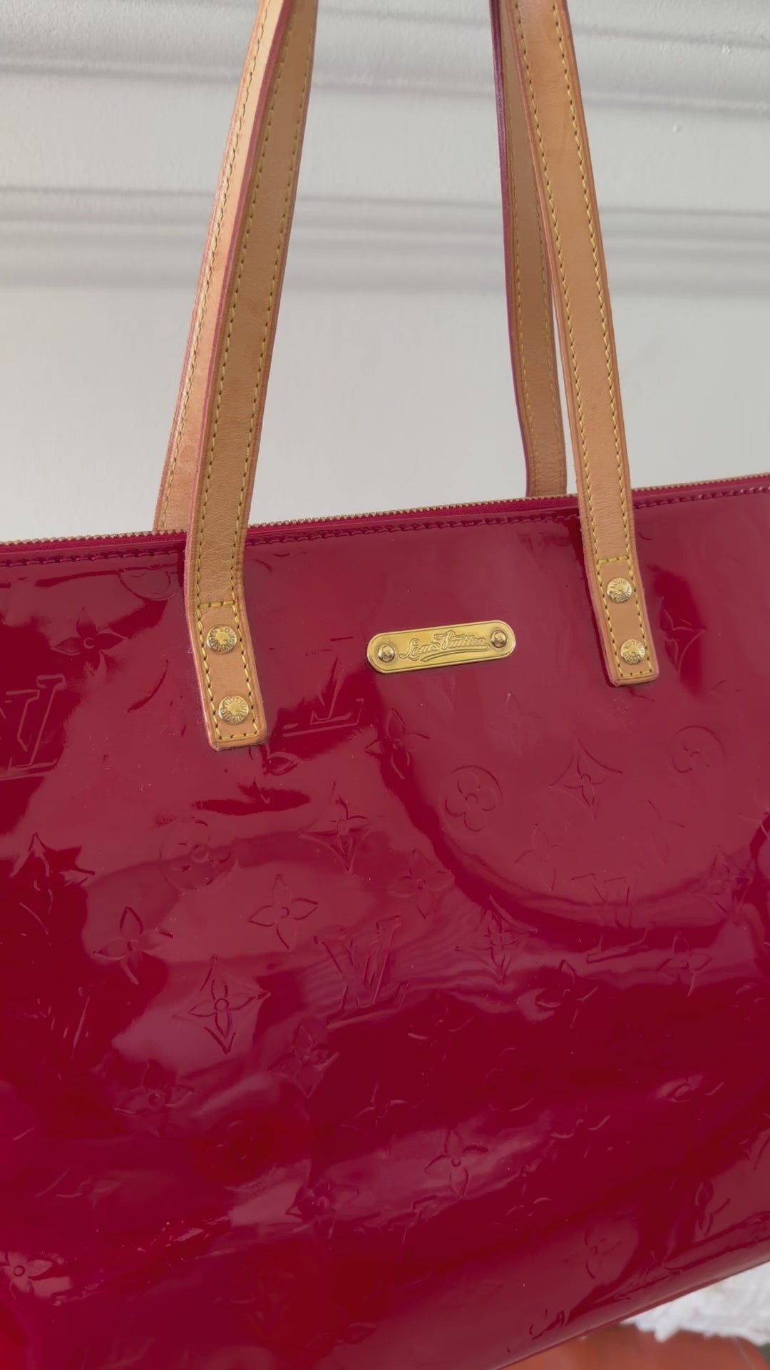 Louis Vuitton Vernis Tote Bag | Red Patent Monogram Shoulder Bag | LV Glossy Leather Tote